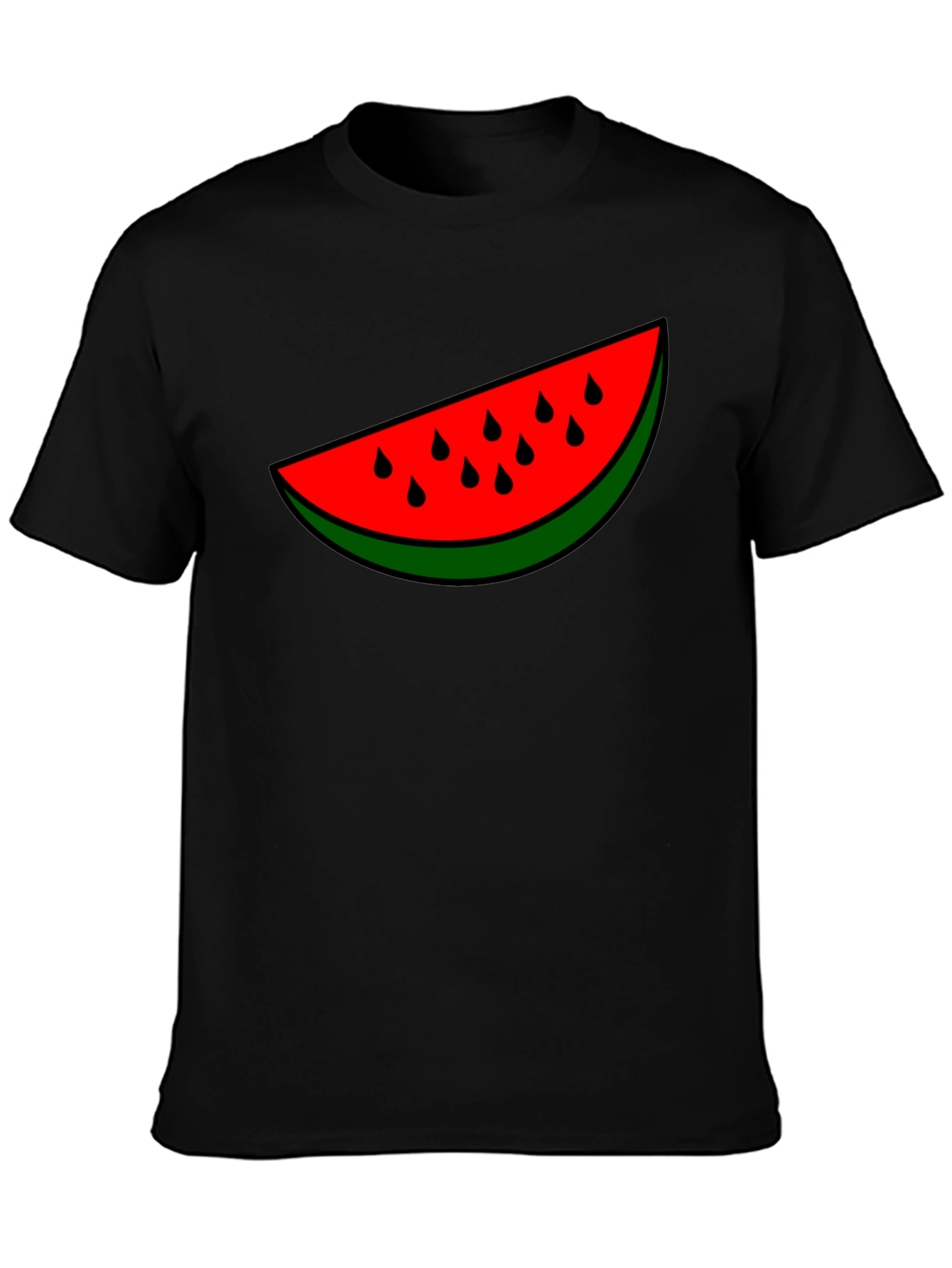 Watermelon Slice Graphic Tee - Black Cotton T-Shirt