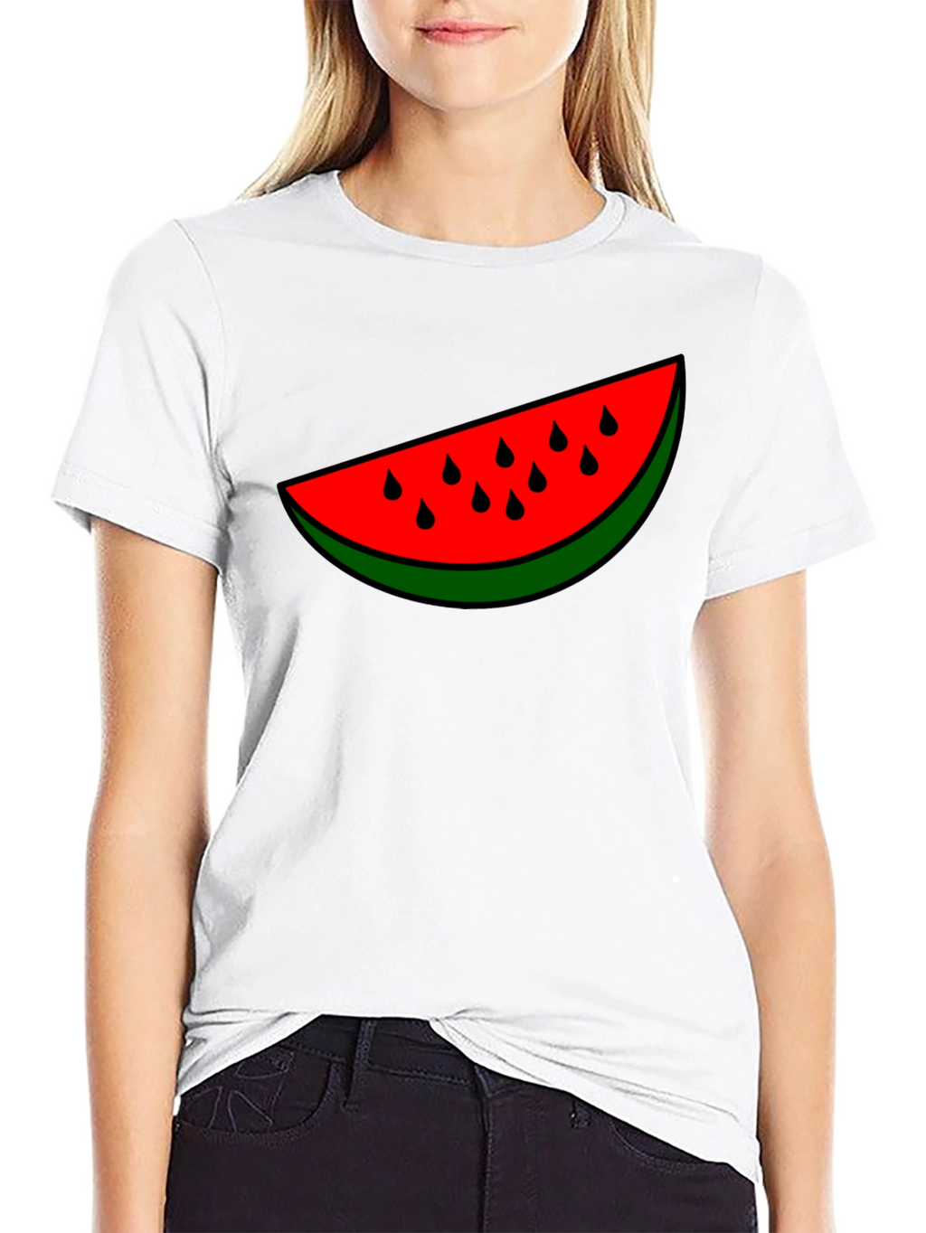 Watermelon Slice Graphic Tee - Black Cotton T-Shirt