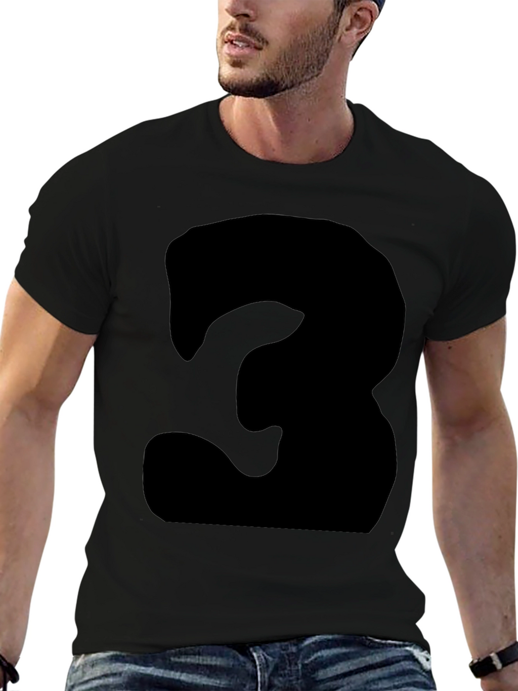 Mens Black T-Shirt with Bold Number 3 Design