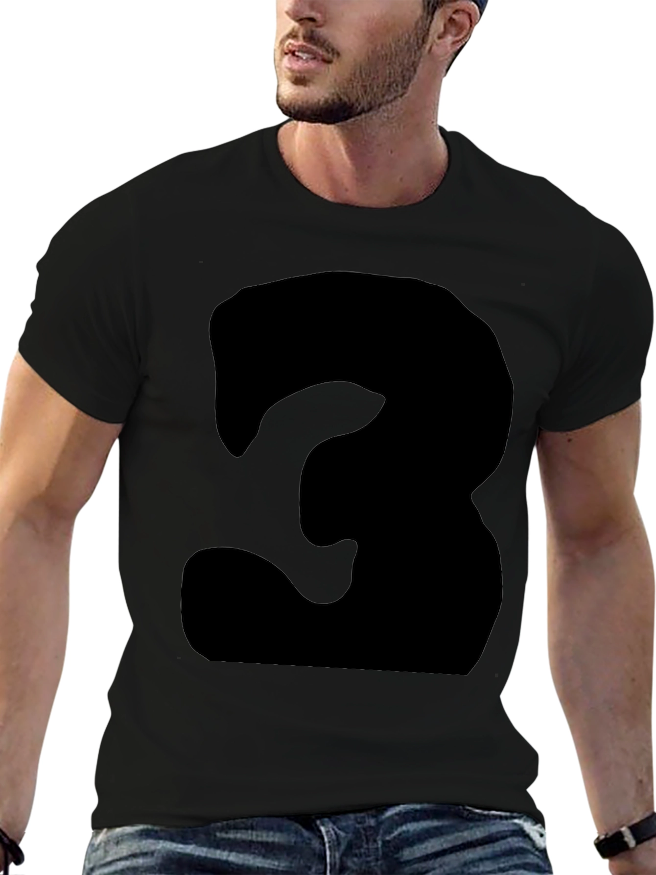 Mens Black T-Shirt with Bold Number 3 Design