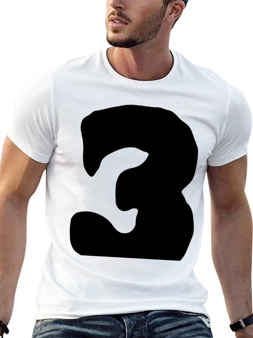 Mens Black T-Shirt with Bold Number 3 Design