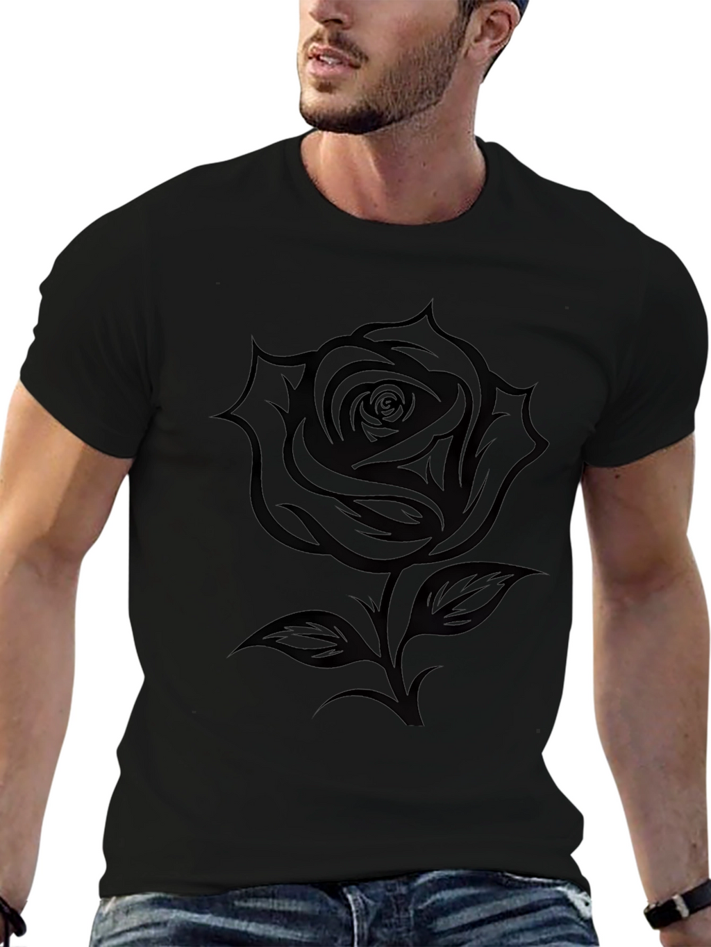 Elegant Black Rose Graphic Tee - Stylish Casual Wear