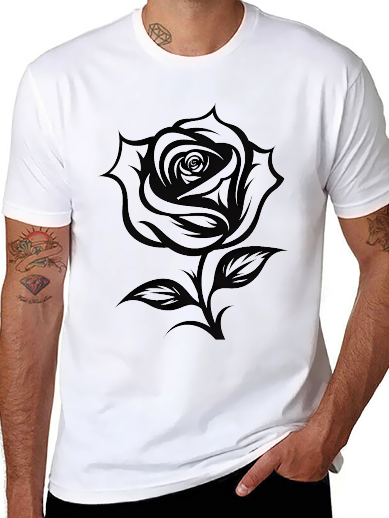 Elegant Black Rose Graphic Tee - Stylish Casual Wear