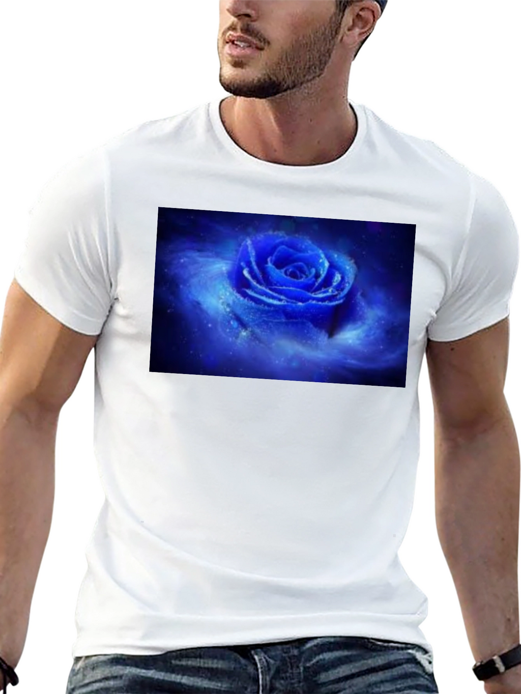 Black T-Shirt with Galaxy Rose Print