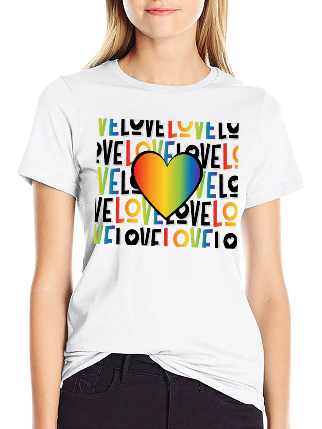 Rainbow Heart Love Graphic Black T-Shirt