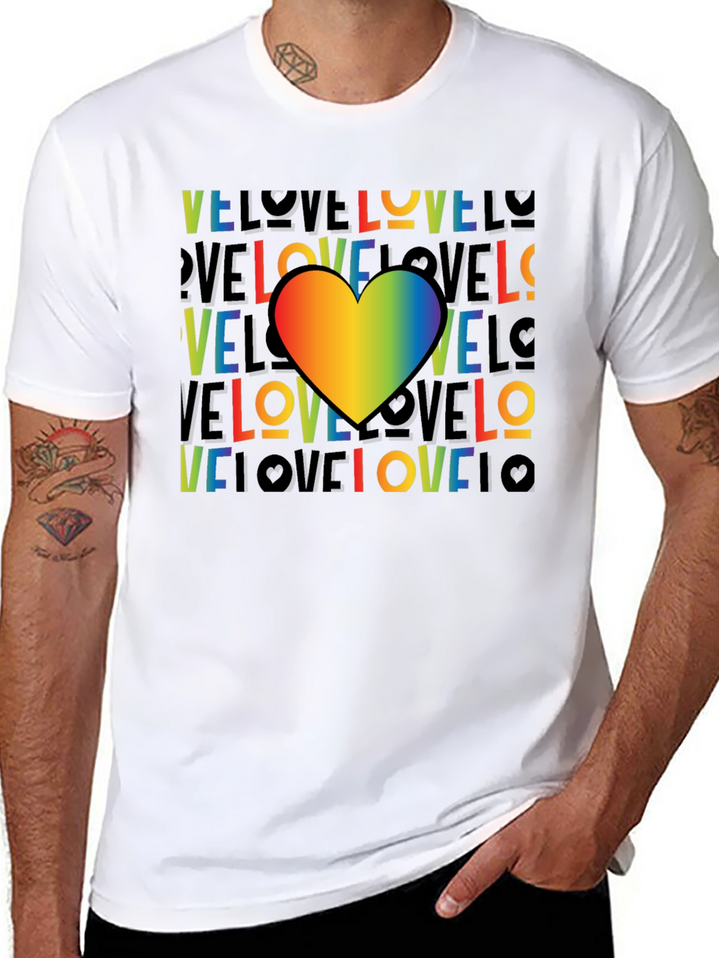 Rainbow Heart Love Graphic Black T-Shirt