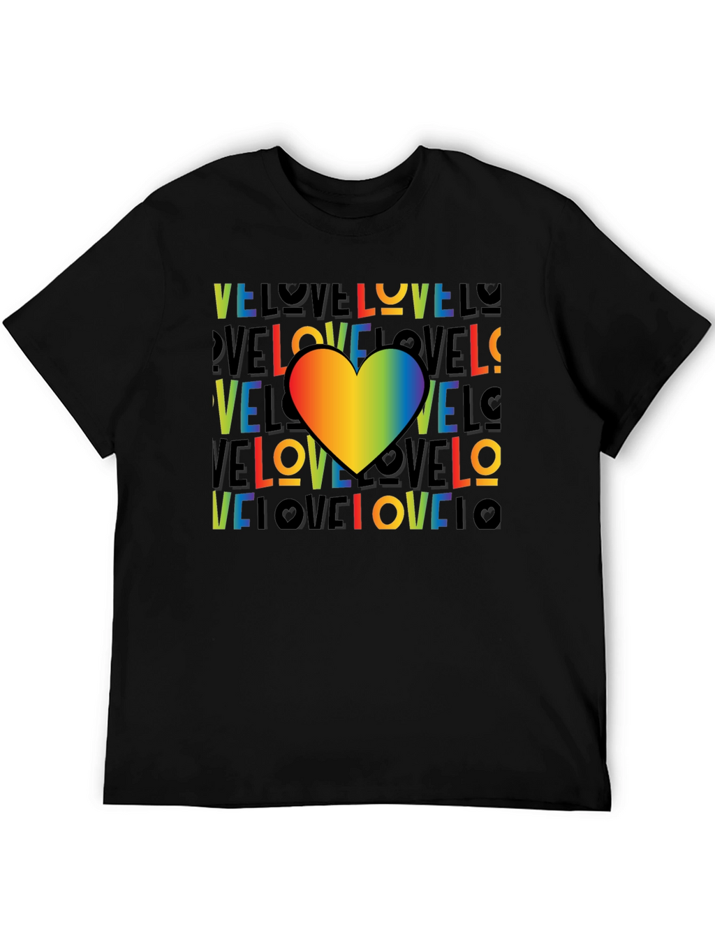 Rainbow Heart Love Graphic Black T-Shirt