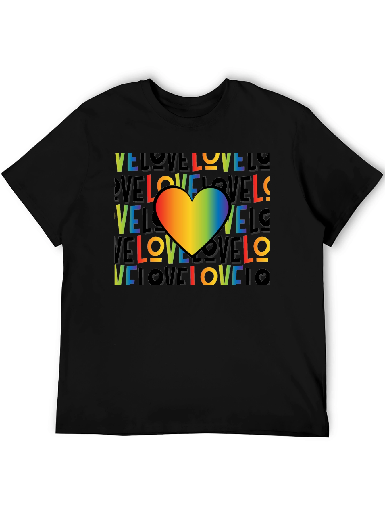 Rainbow Heart Love Graphic Black T-Shirt