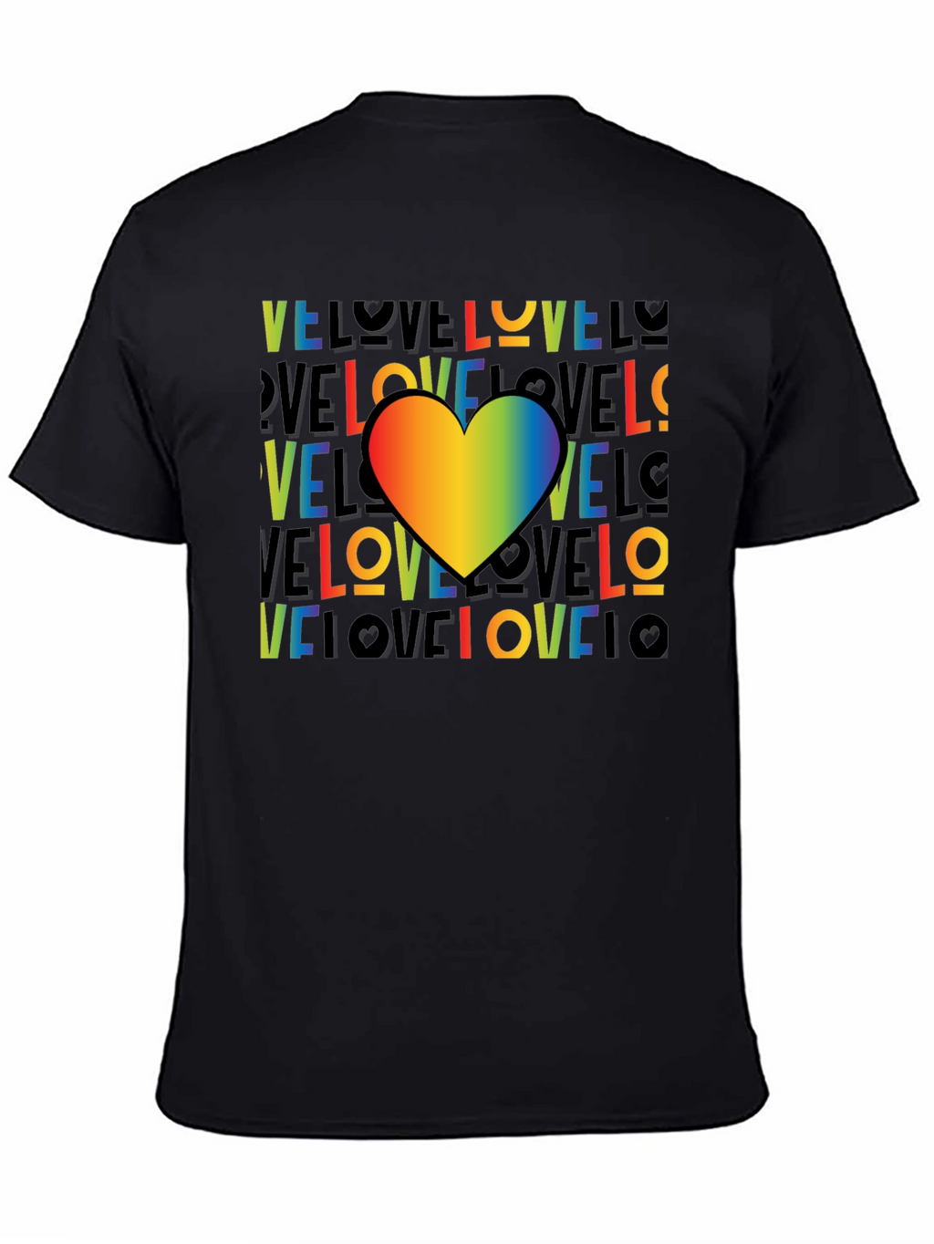 Rainbow Heart Love Graphic Black T-Shirt