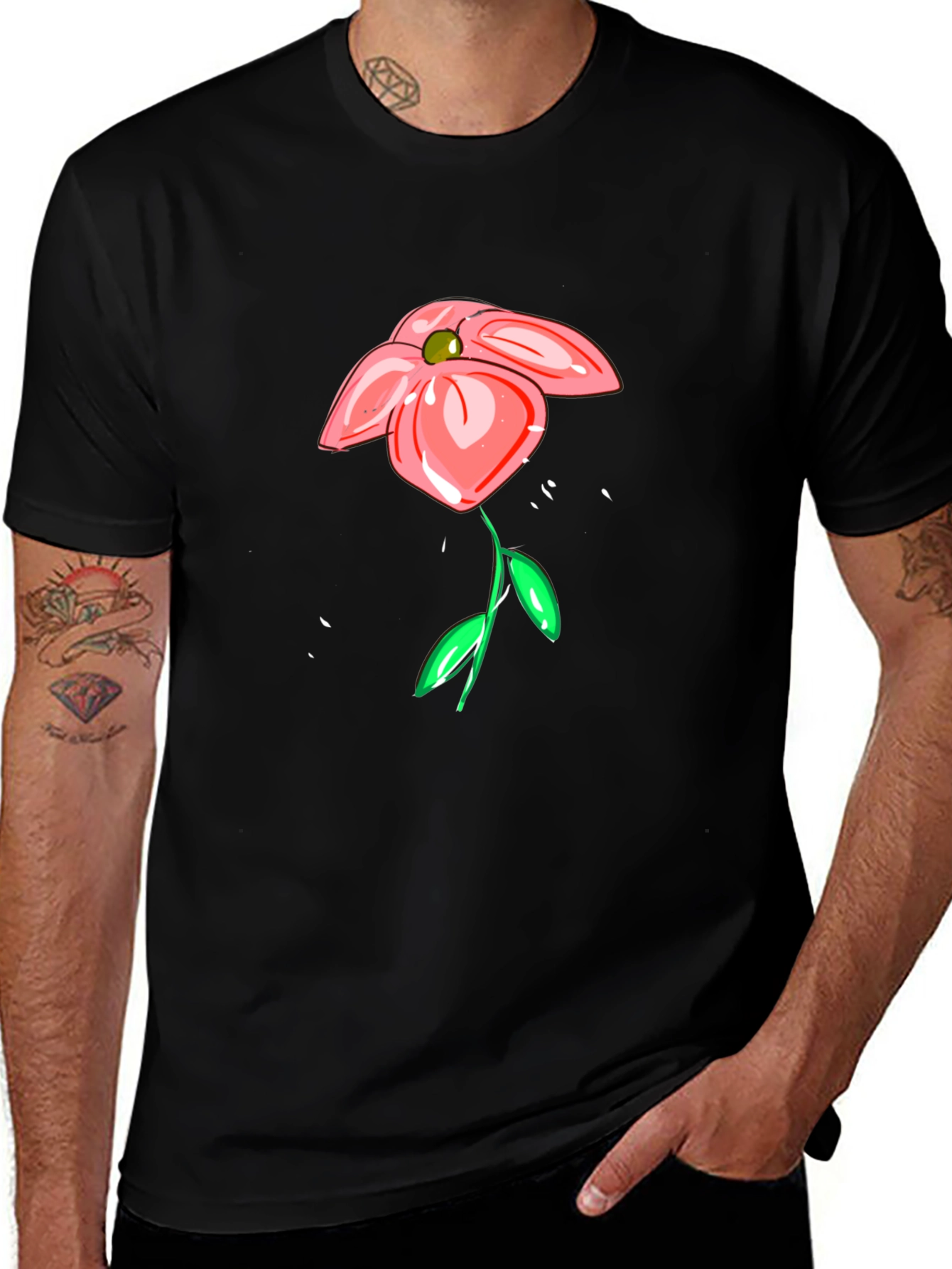 Floral Sketch Black T-Shirt