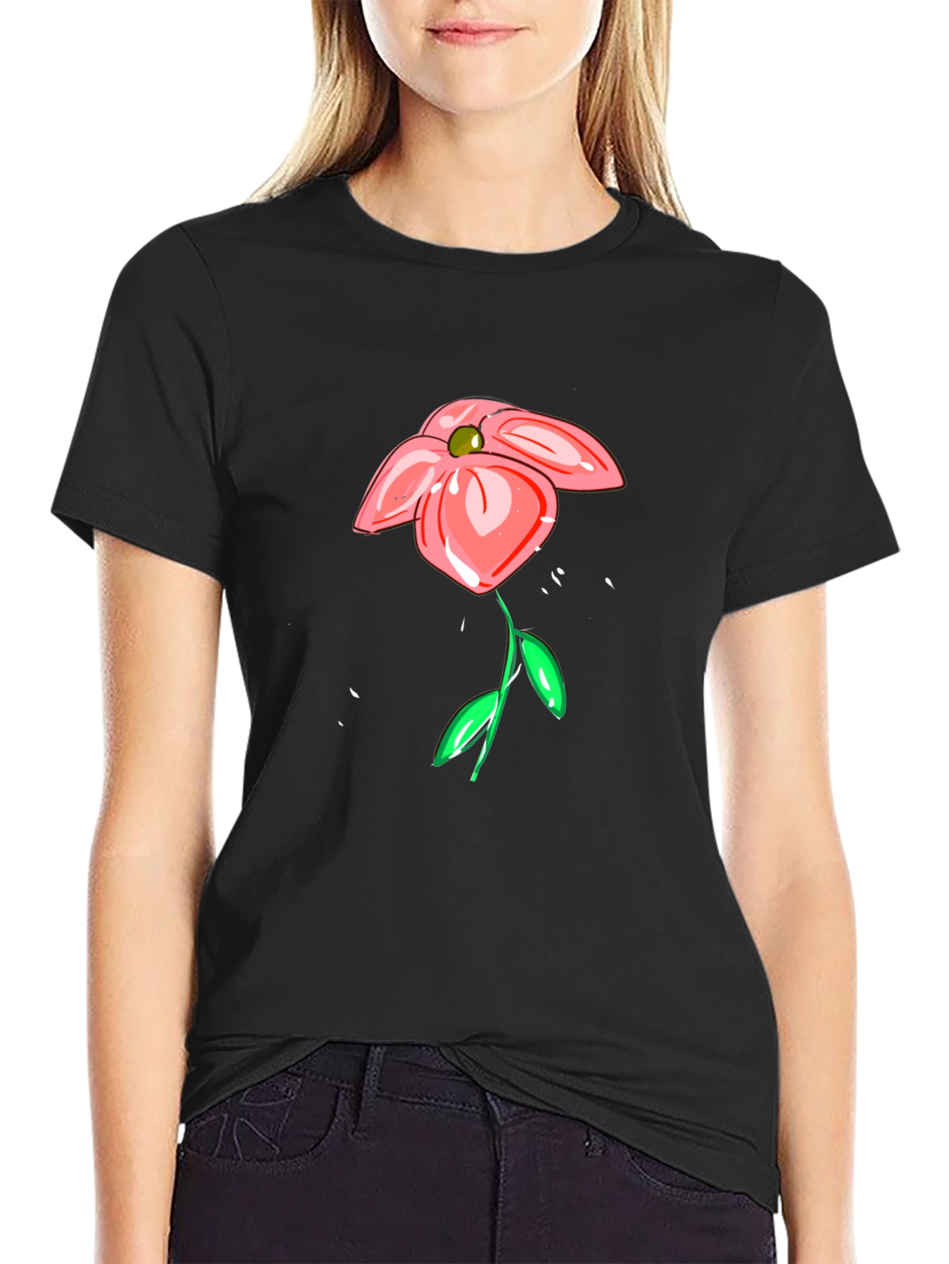 Floral Sketch Black T-Shirt
