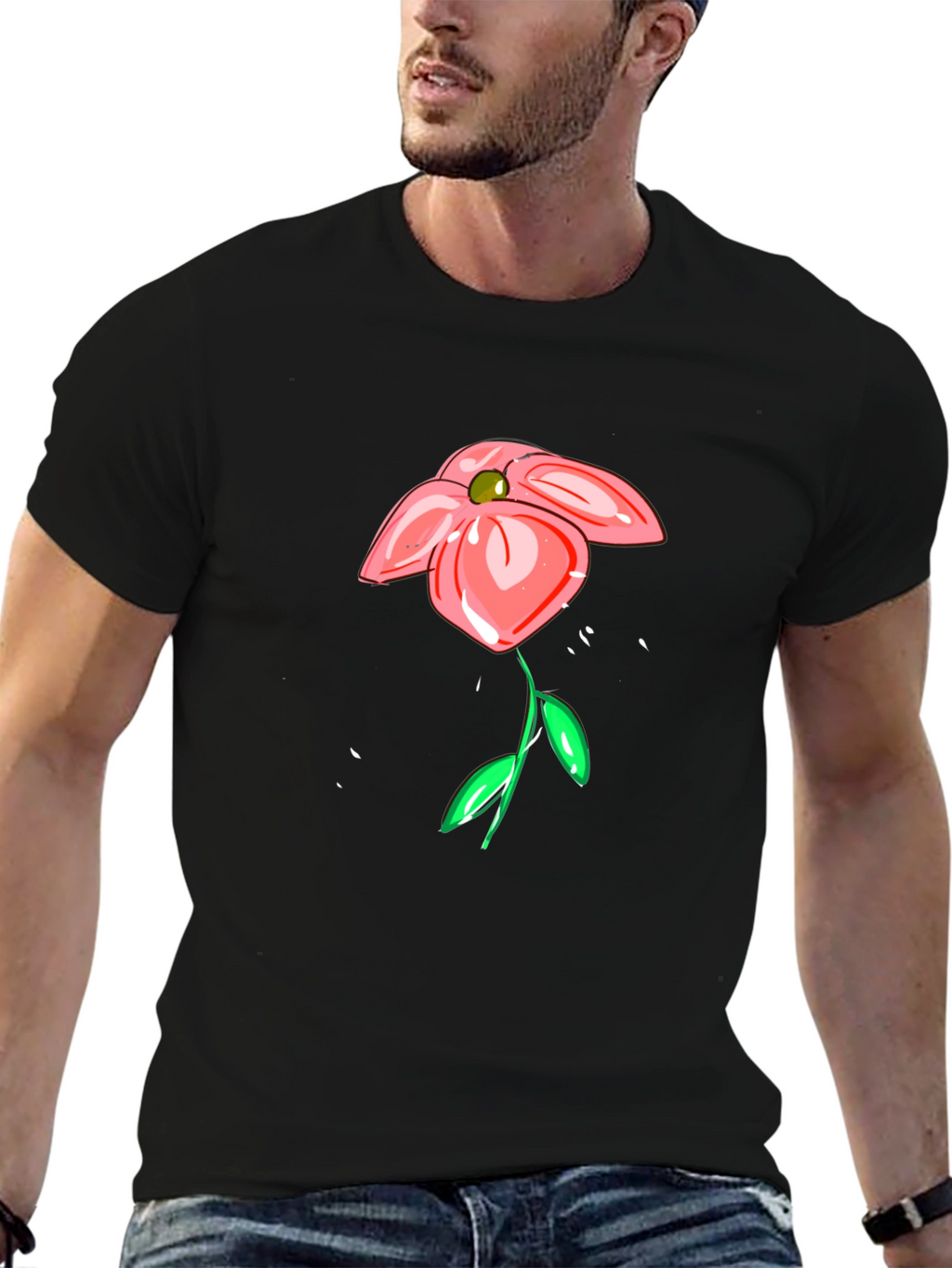 Floral Sketch Black T-Shirt