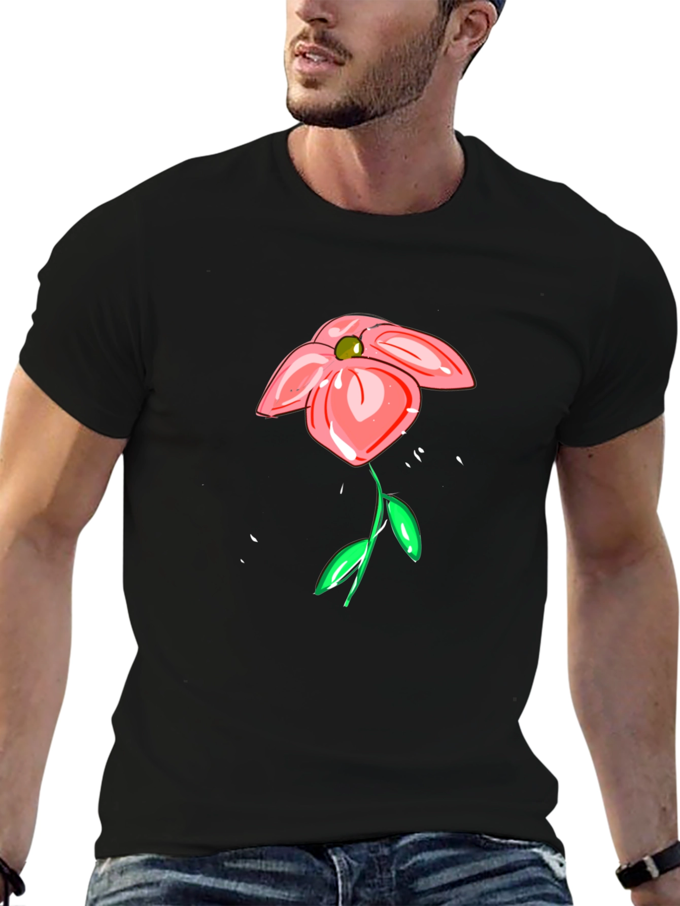 Floral Sketch Black T-Shirt