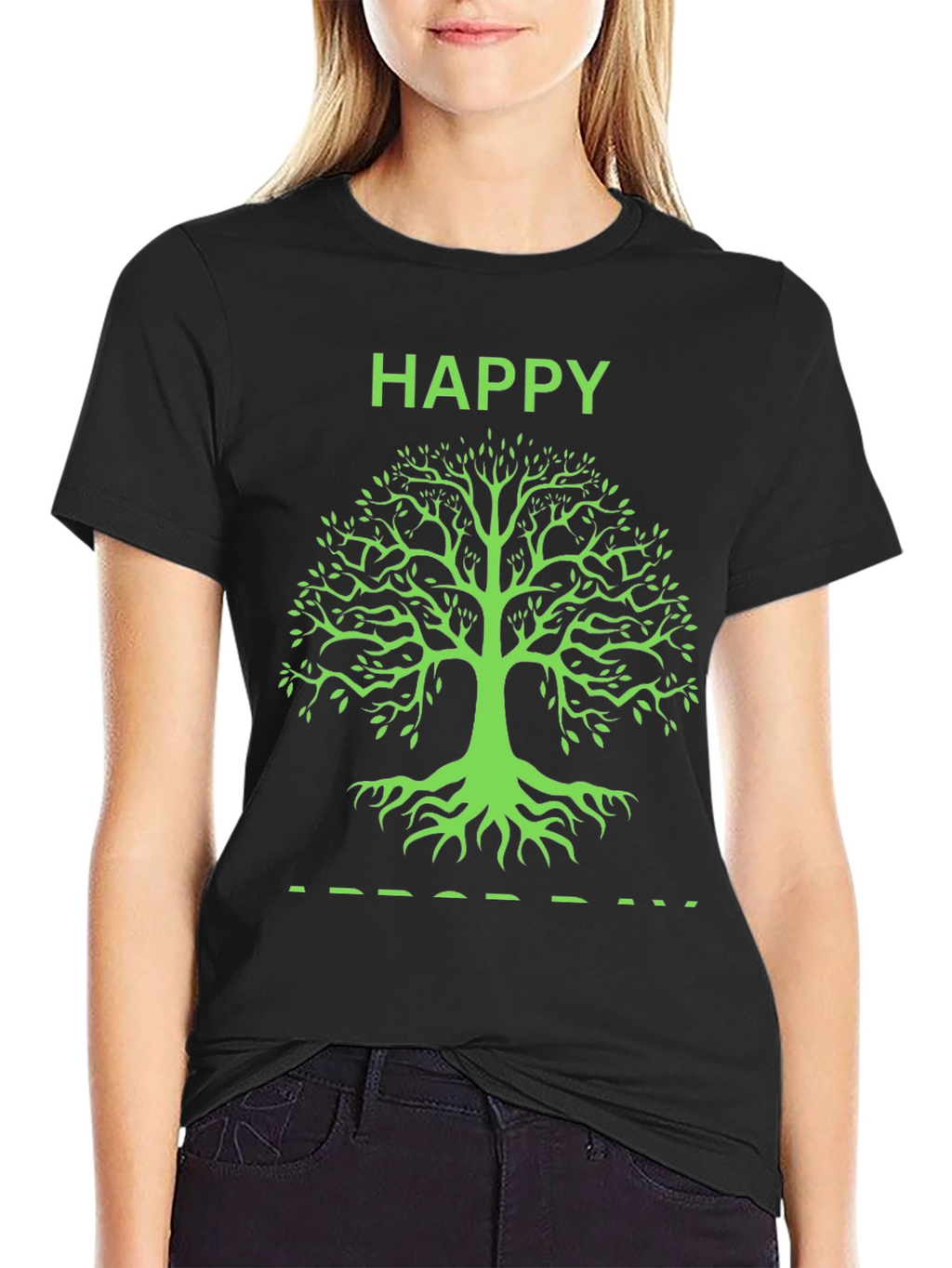 Happy Tree Graphic Tee - Black Cotton T-Shirt
