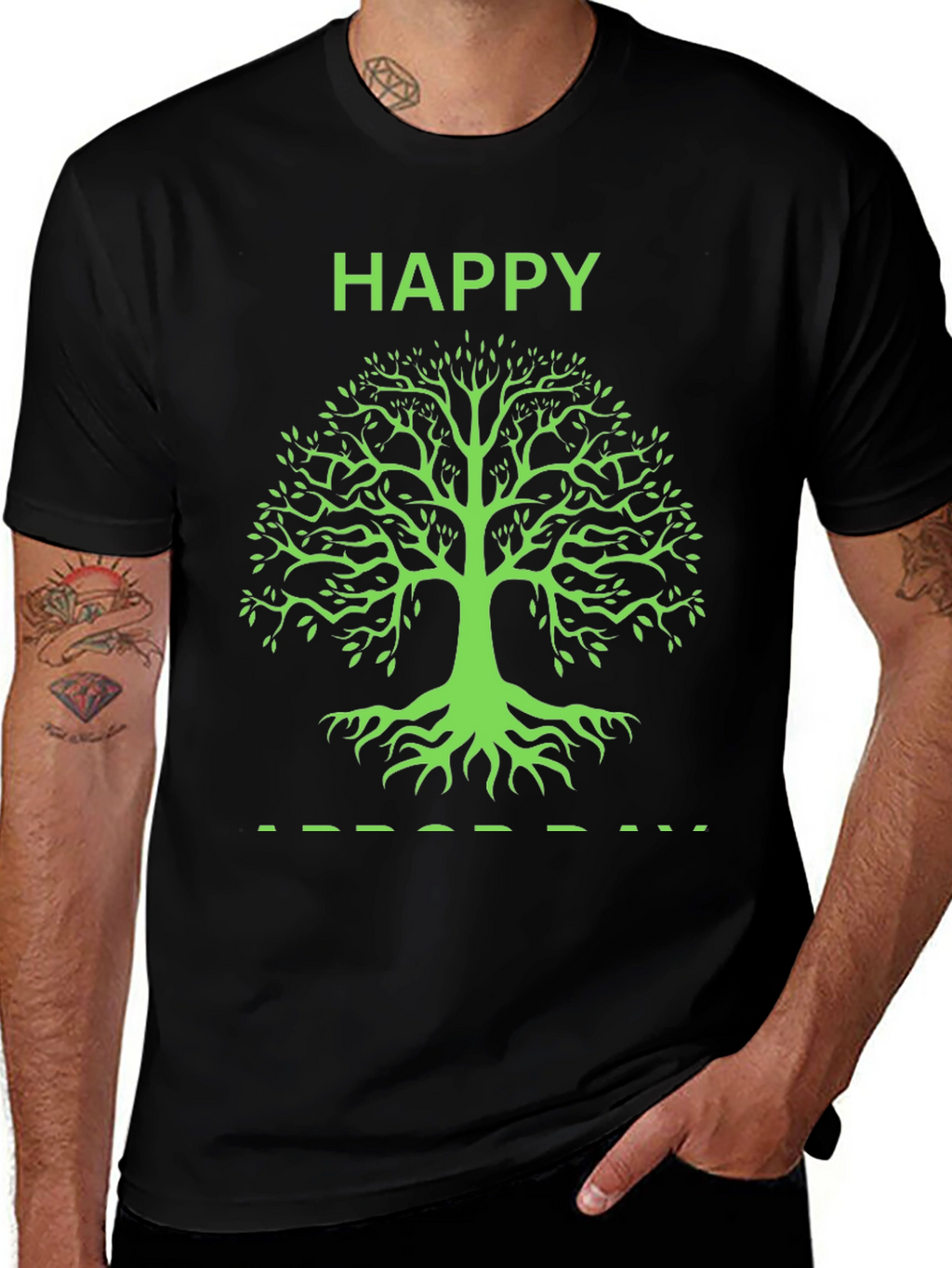 Happy Tree Graphic Tee - Black Cotton T-Shirt