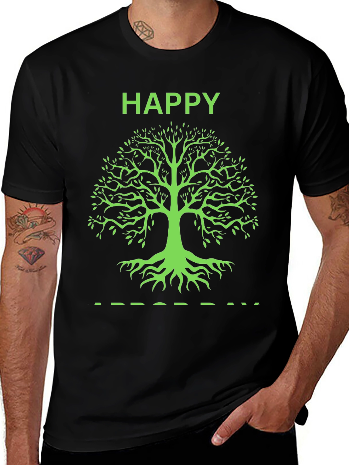 Happy Tree Graphic Tee - Black Cotton T-Shirt
