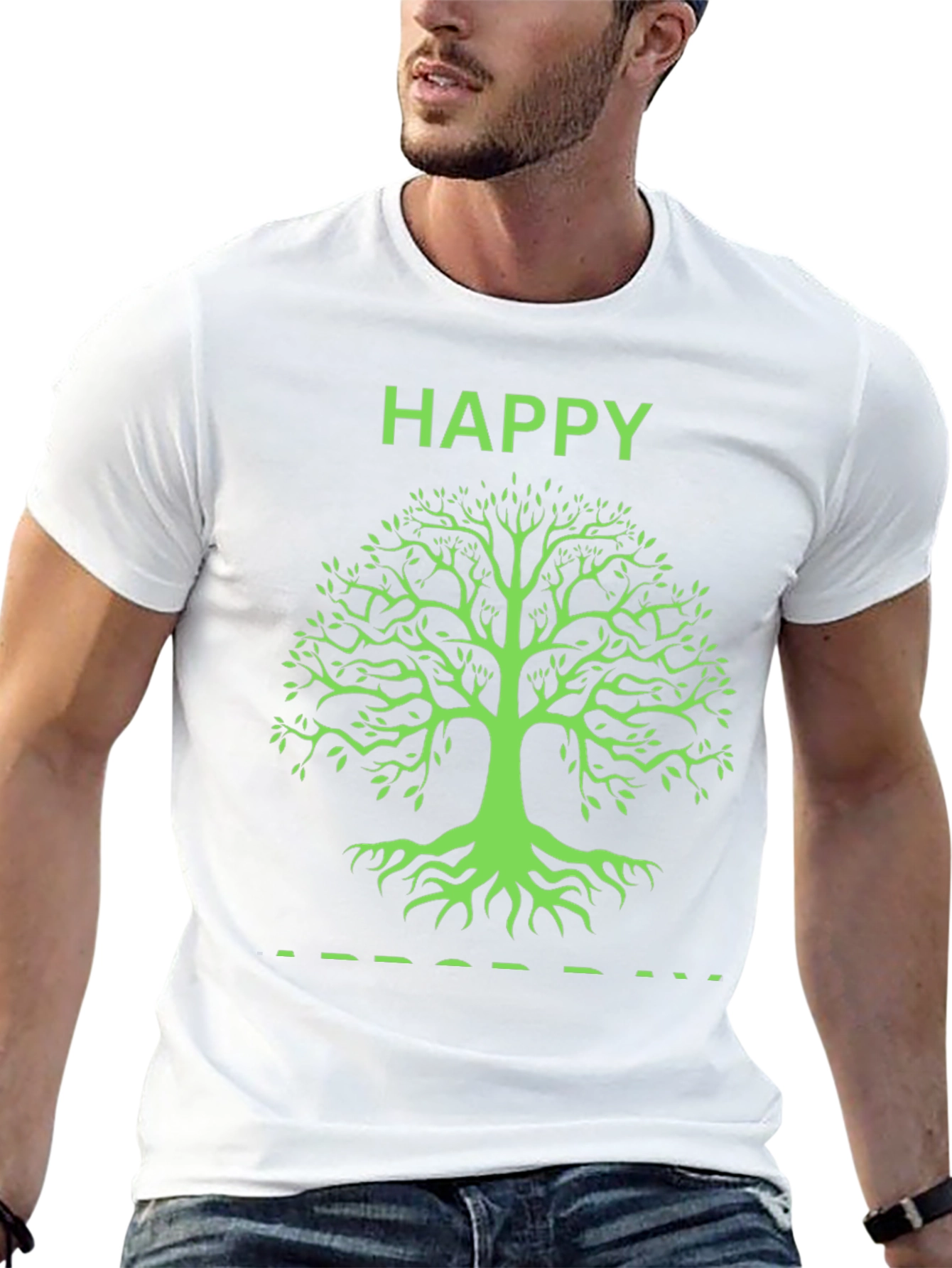 Happy Tree Graphic Tee - Black Cotton T-Shirt