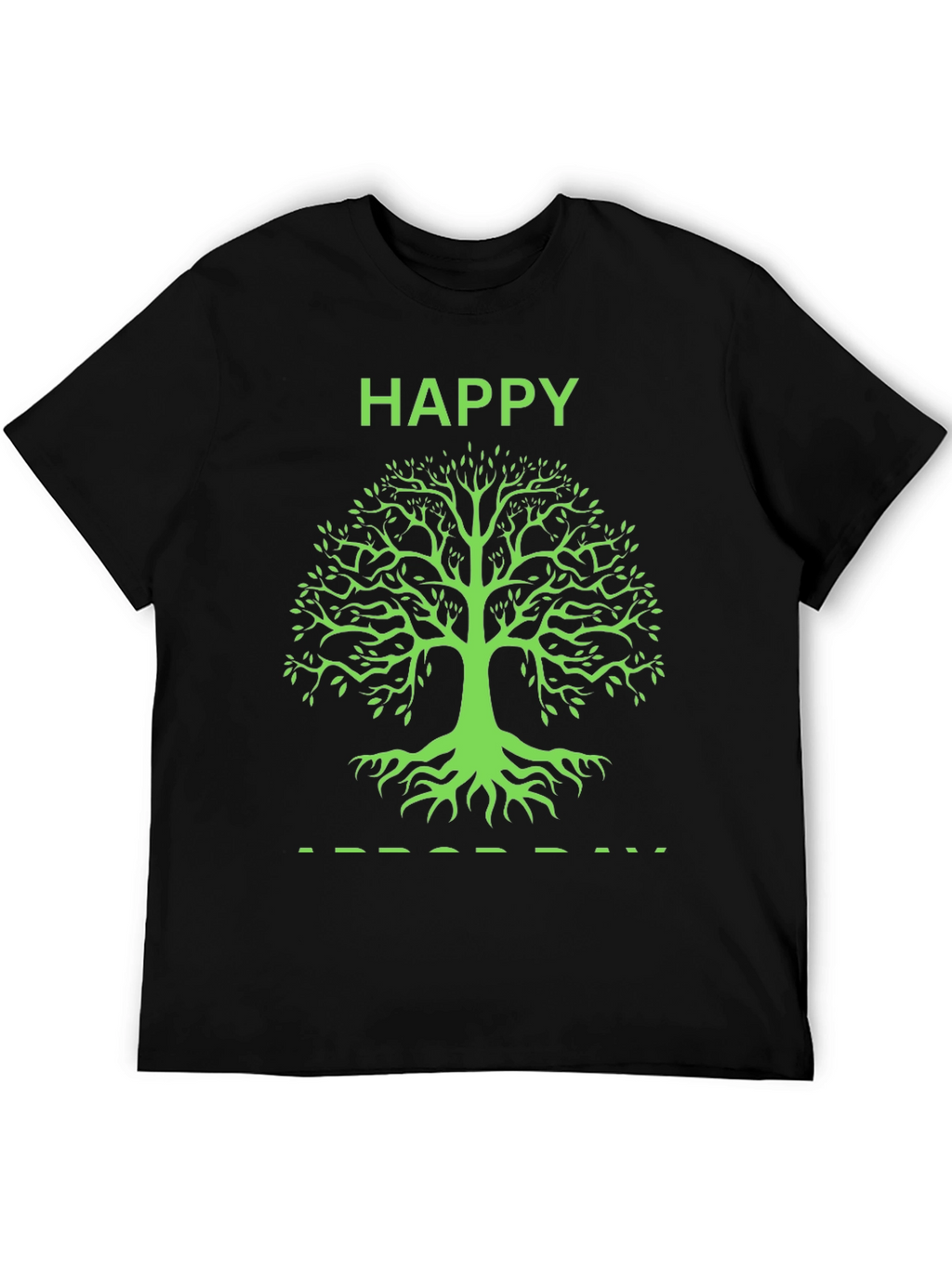 Happy Tree Graphic Tee - Black Cotton T-Shirt