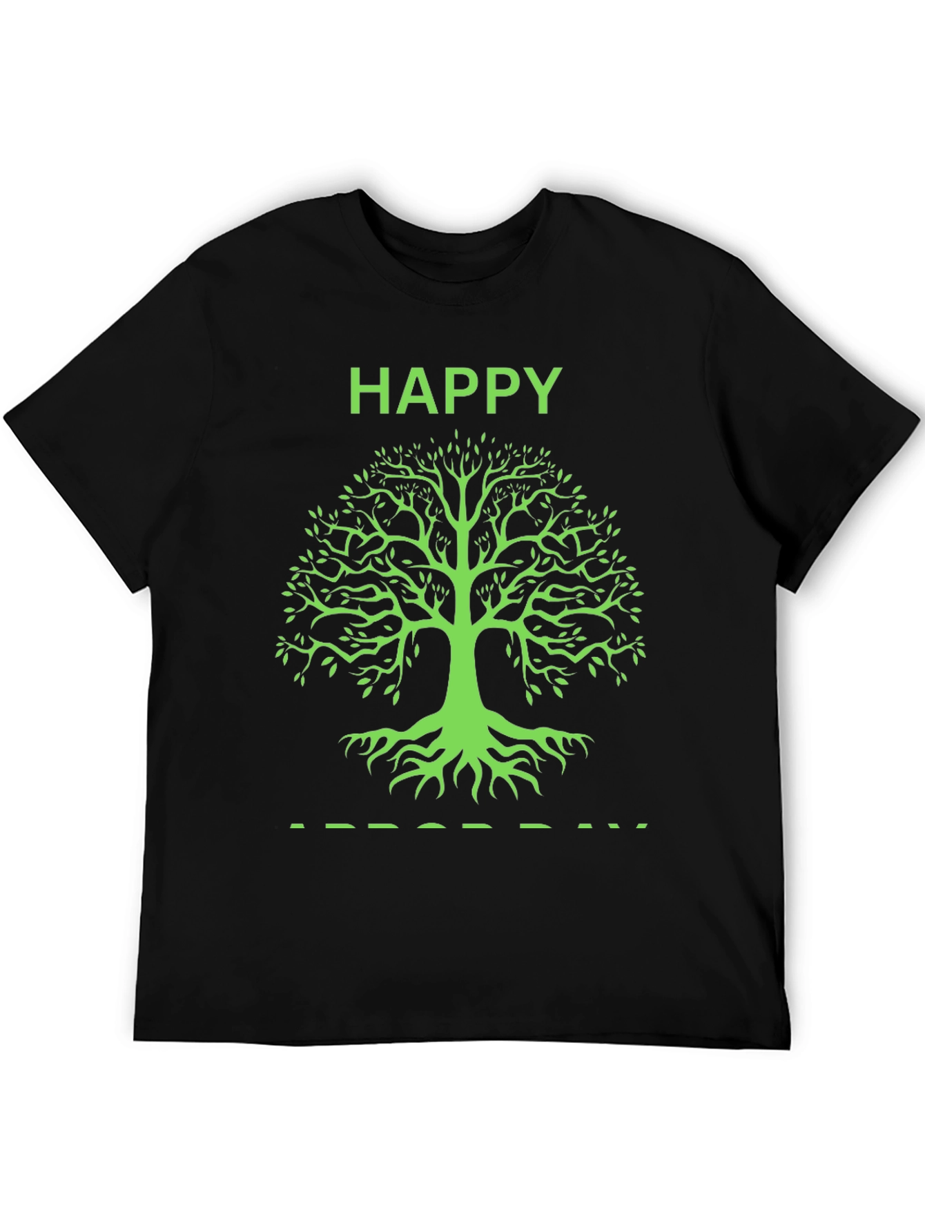 Happy Tree Graphic Tee - Black Cotton T-Shirt
