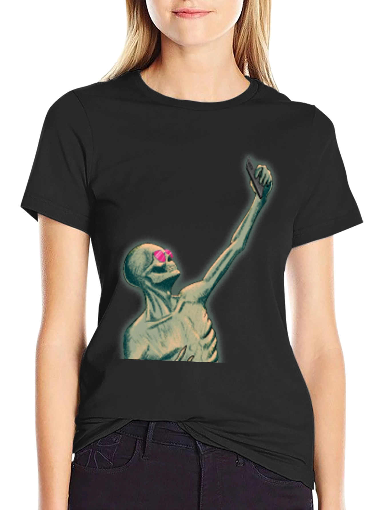Humorous Skeleton Selfie Graphic T-Shirt
