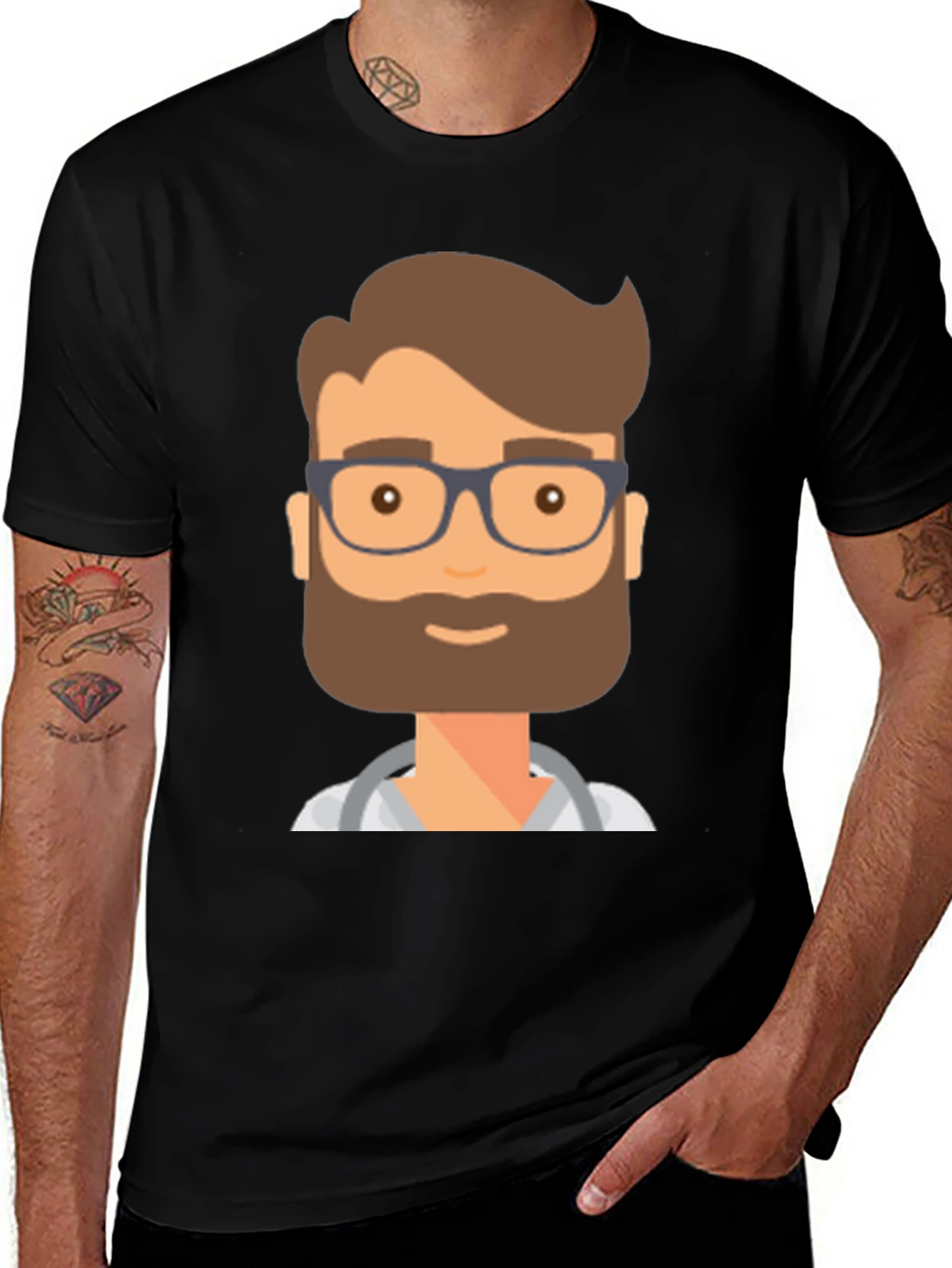 Doctor Cartoon Graphic T-Shirt - Black