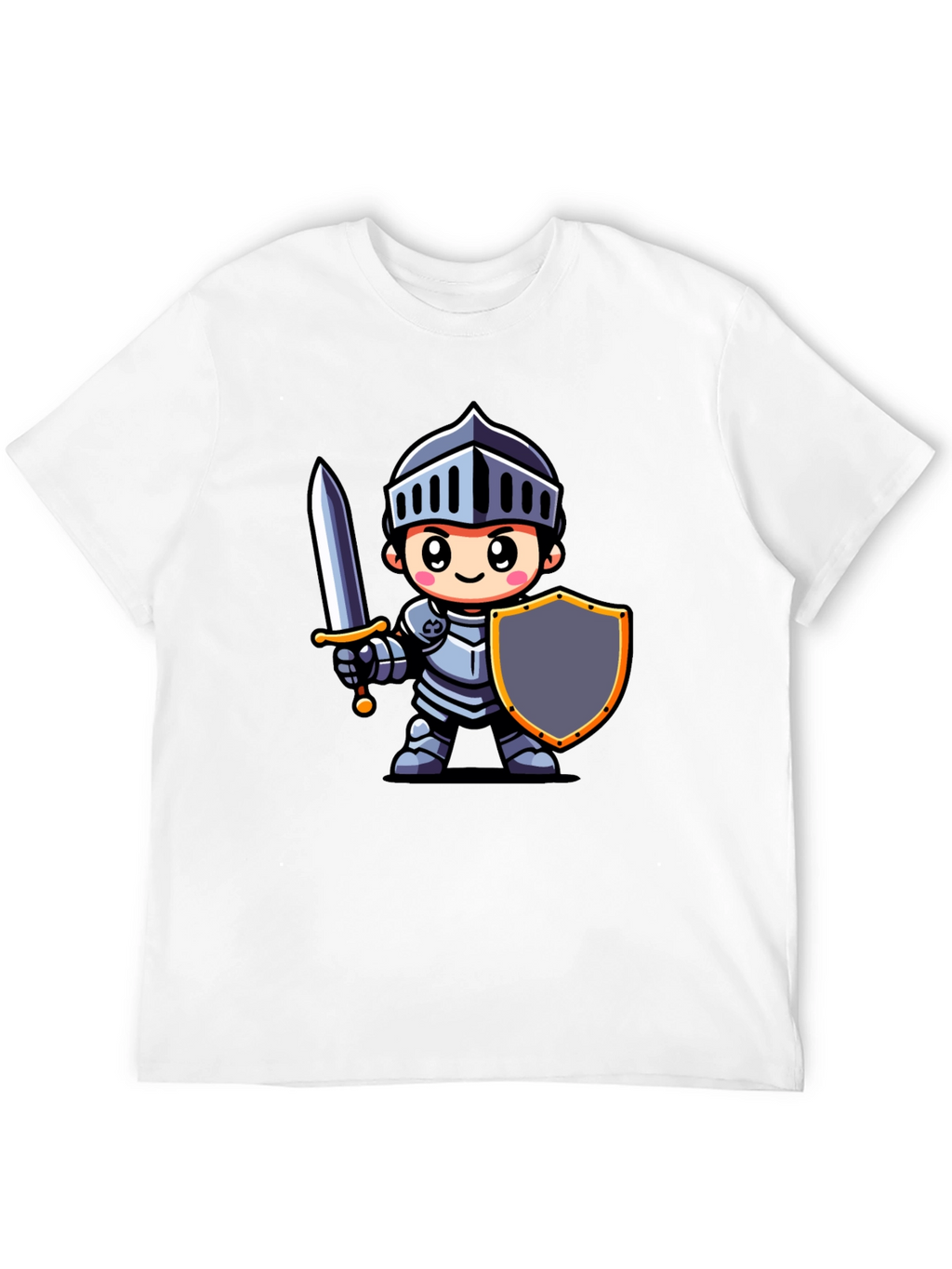 Cartoon Knight Graphic Tee - Black Cotton T-Shirt
