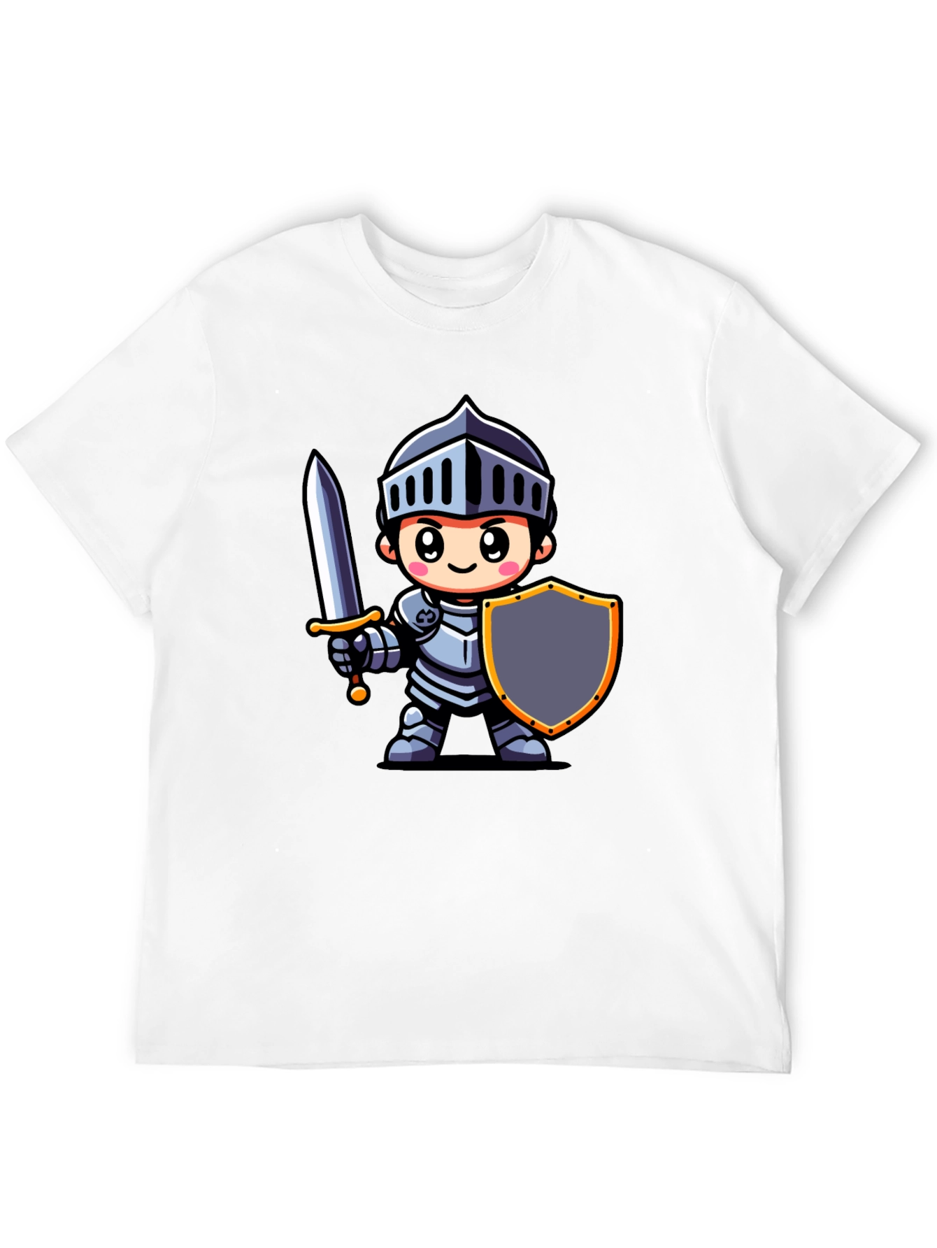Cartoon Knight Graphic Tee - Black Cotton T-Shirt