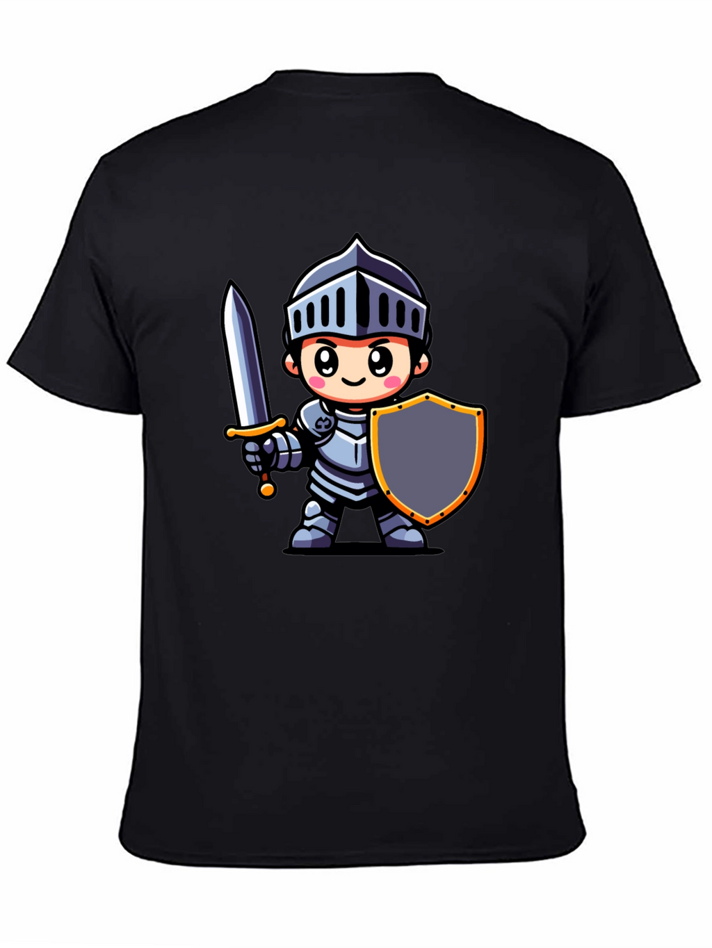 Cartoon Knight Graphic Tee - Black Cotton T-Shirt