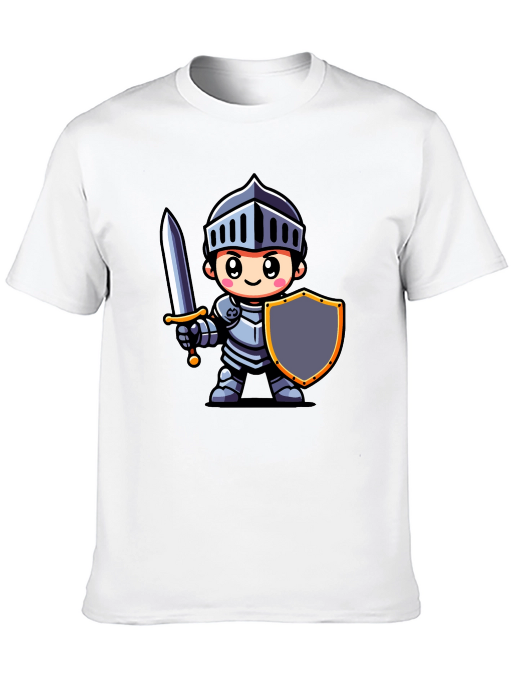 Cartoon Knight Graphic Tee - Black Cotton T-Shirt