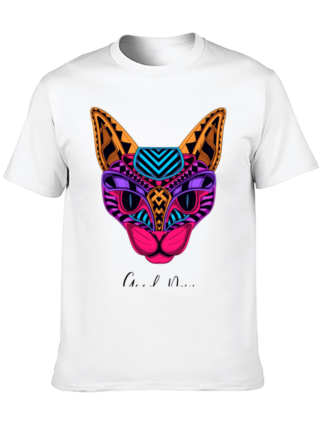 Vibrant Geometric Cat Graphic Print T-Shirt