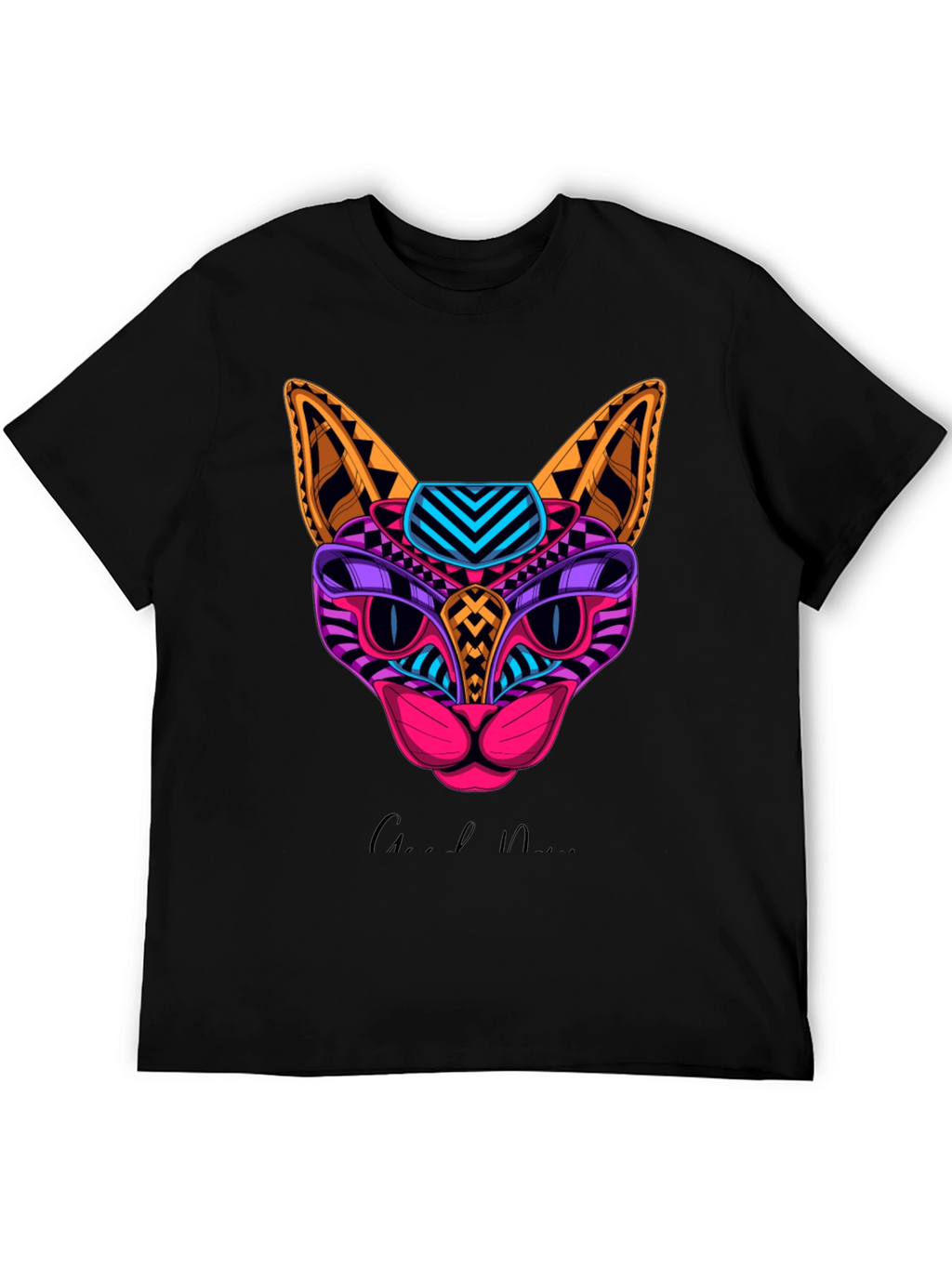 Vibrant Geometric Cat Graphic Print T-Shirt