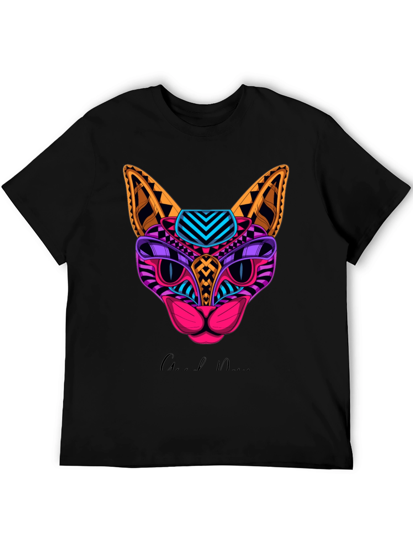 Vibrant Geometric Cat Graphic Print T-Shirt