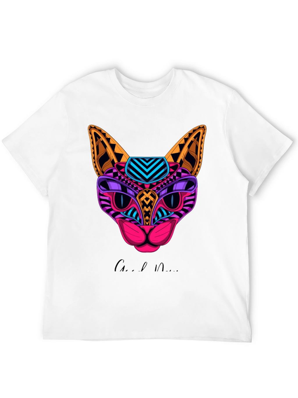 Vibrant Geometric Cat Graphic Print T-Shirt