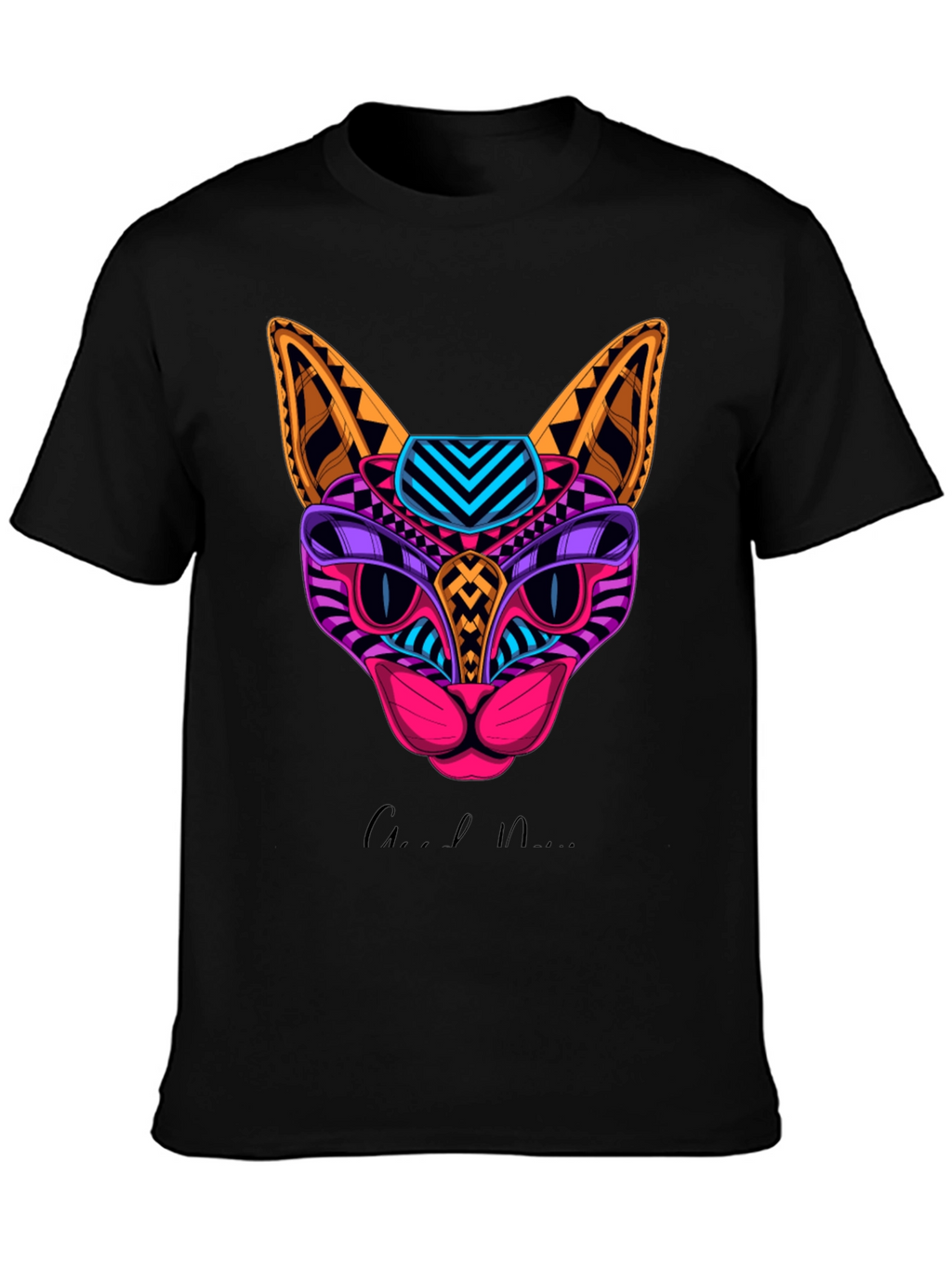 Vibrant Geometric Cat Graphic Print T-Shirt