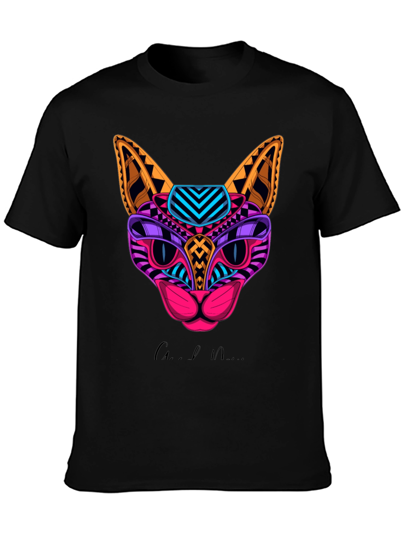 Vibrant Geometric Cat Graphic Print T-Shirt