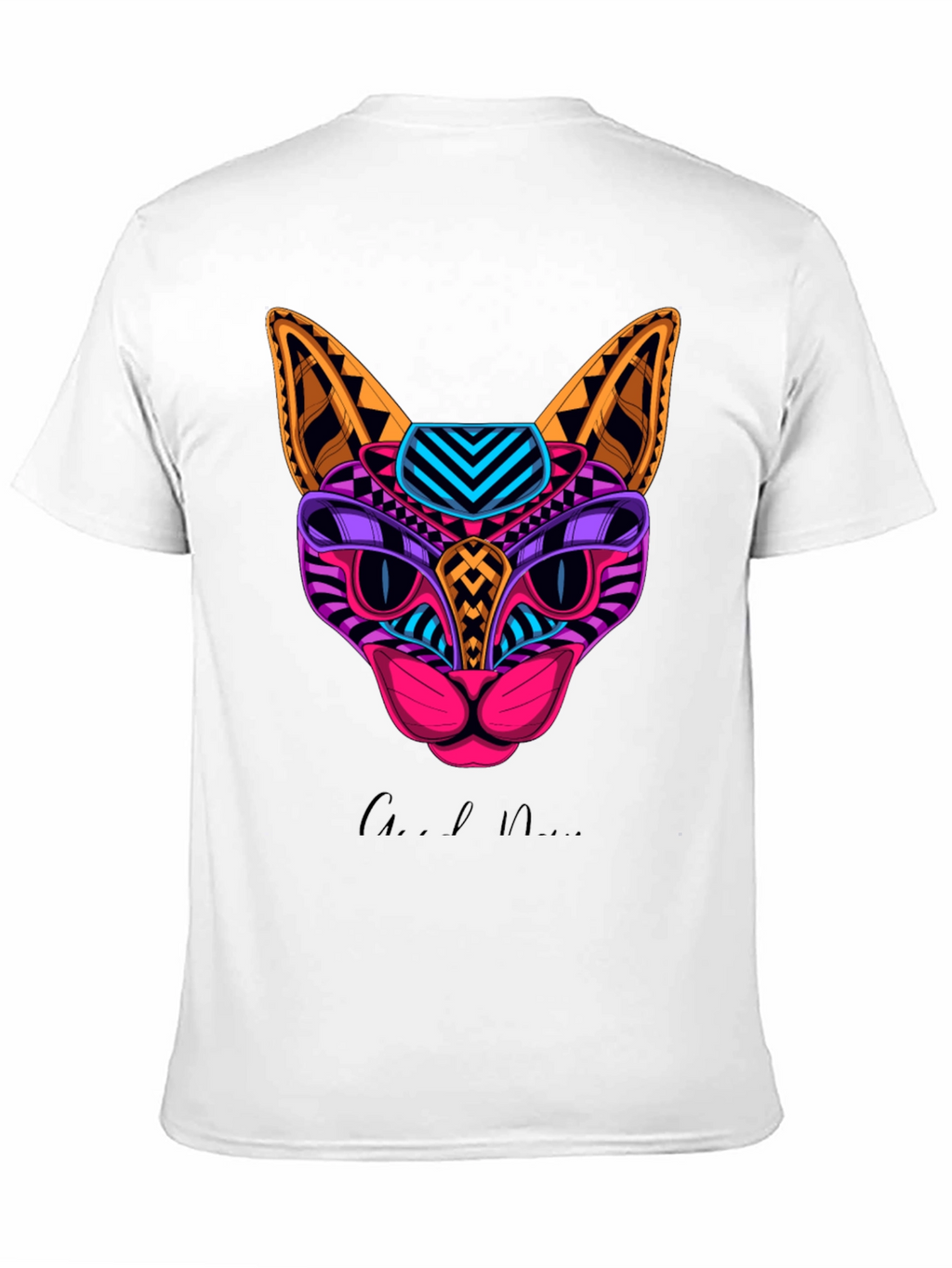 Vibrant Geometric Cat Graphic Print T-Shirt