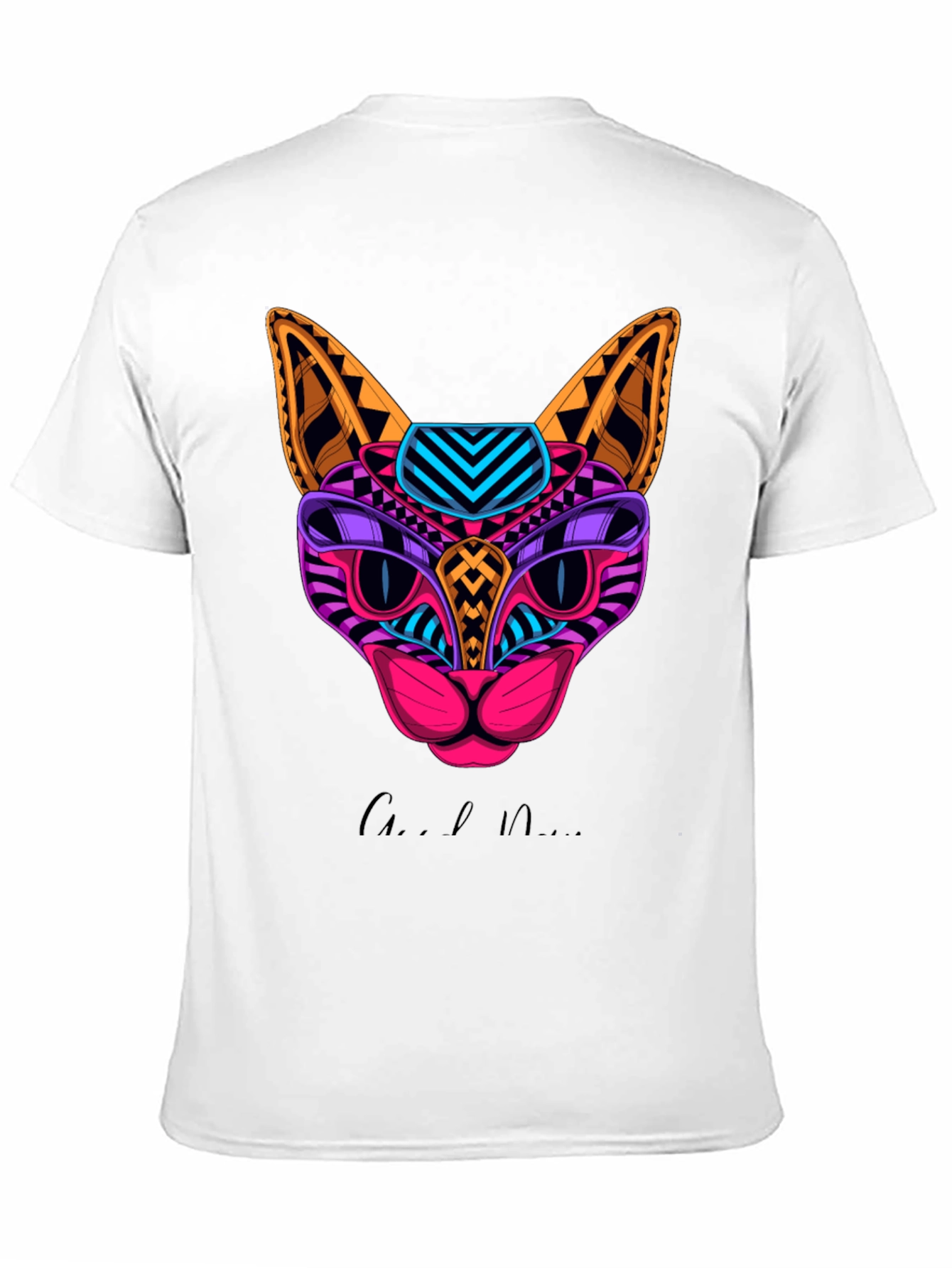 Vibrant Geometric Cat Graphic Print T-Shirt
