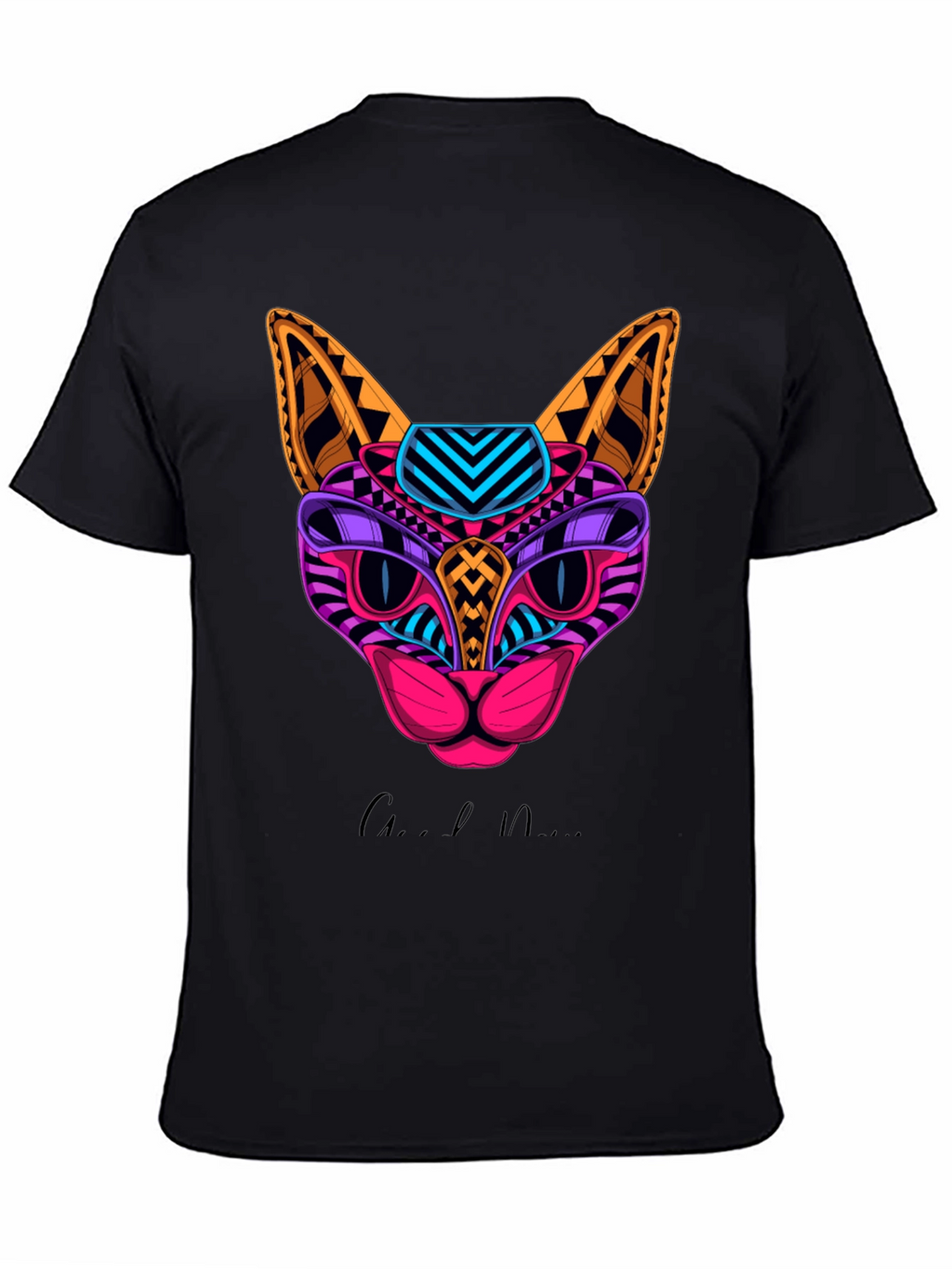 Vibrant Geometric Cat Graphic Print T-Shirt