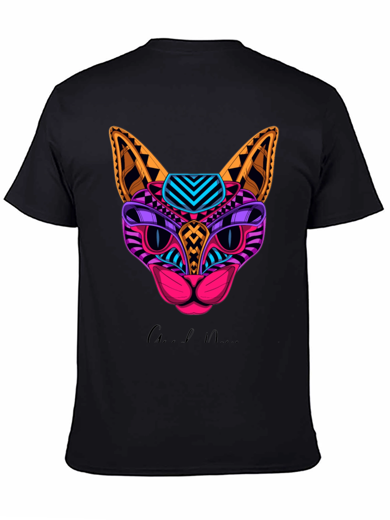 Vibrant Geometric Cat Graphic Print T-Shirt