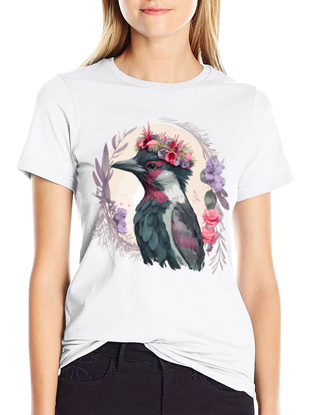 Floral Crowned Bird T-Shirt - Unique Graphic Tee