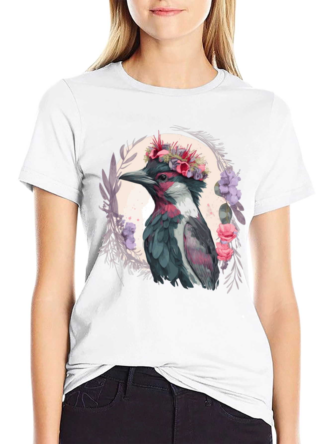Floral Crowned Bird T-Shirt - Unique Graphic Tee