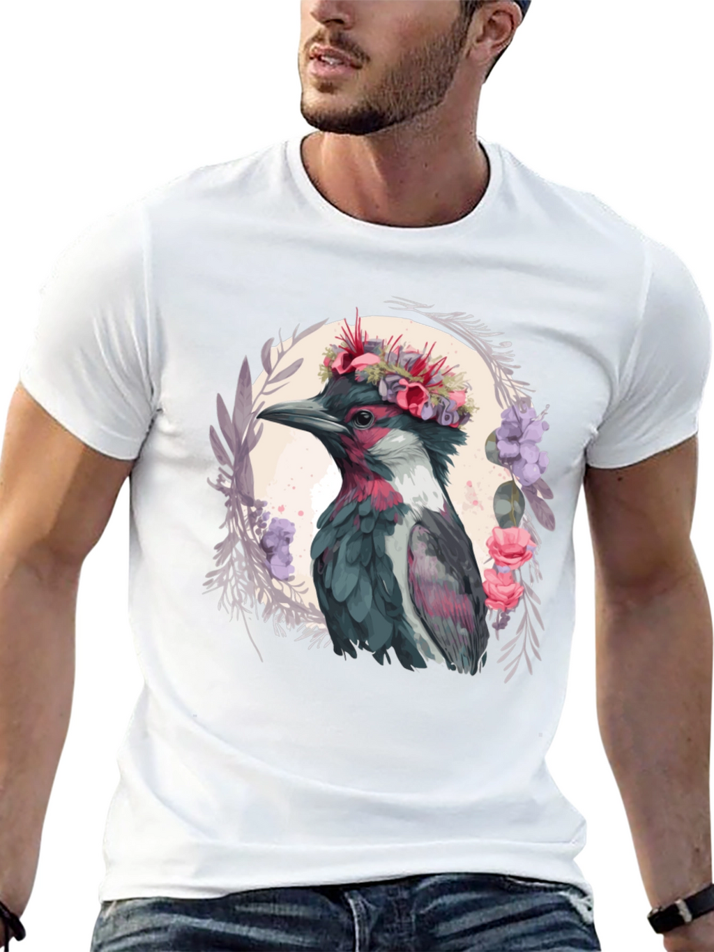 Floral Crowned Bird T-Shirt - Unique Graphic Tee