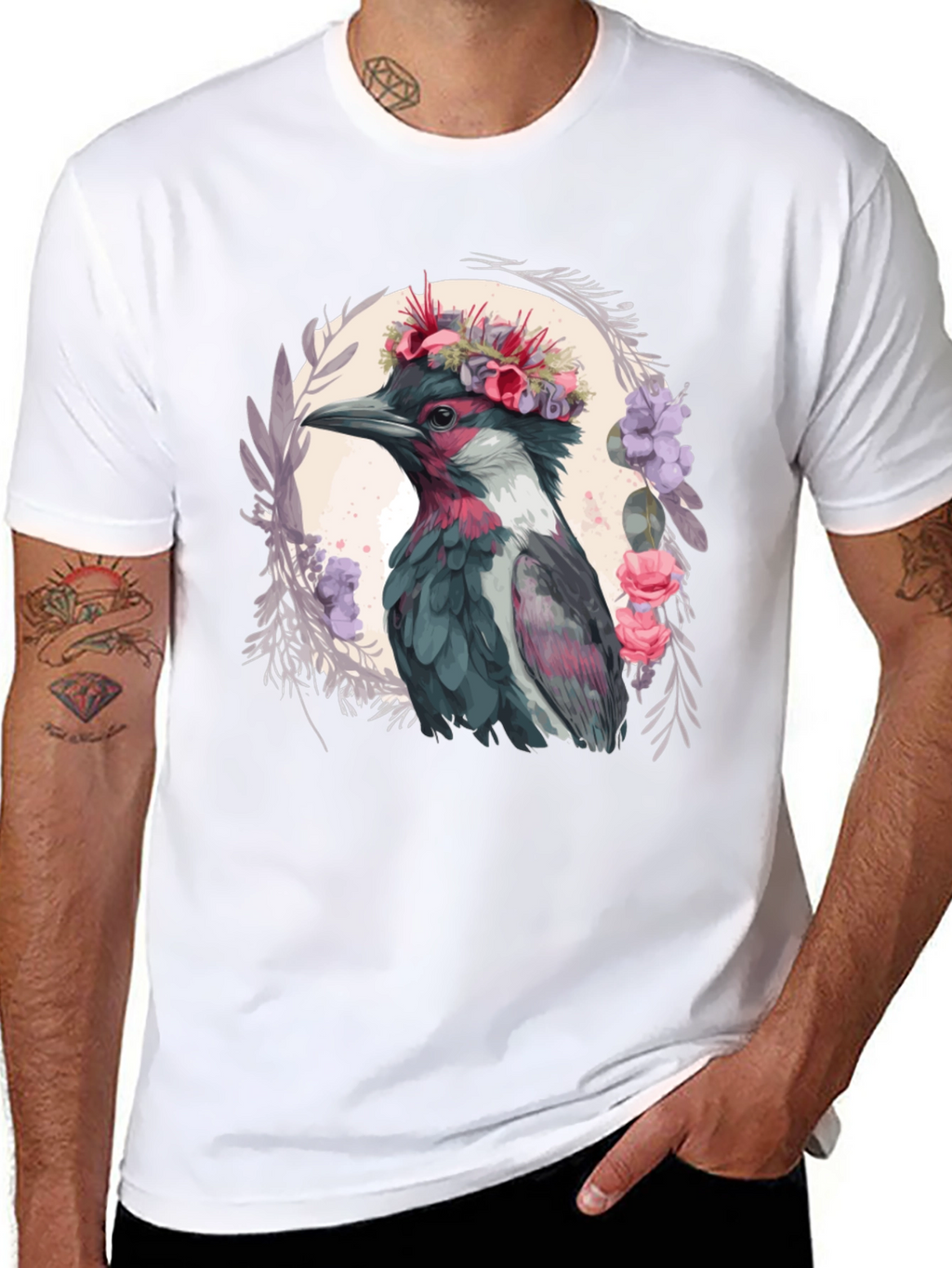 Floral Crowned Bird T-Shirt - Unique Graphic Tee