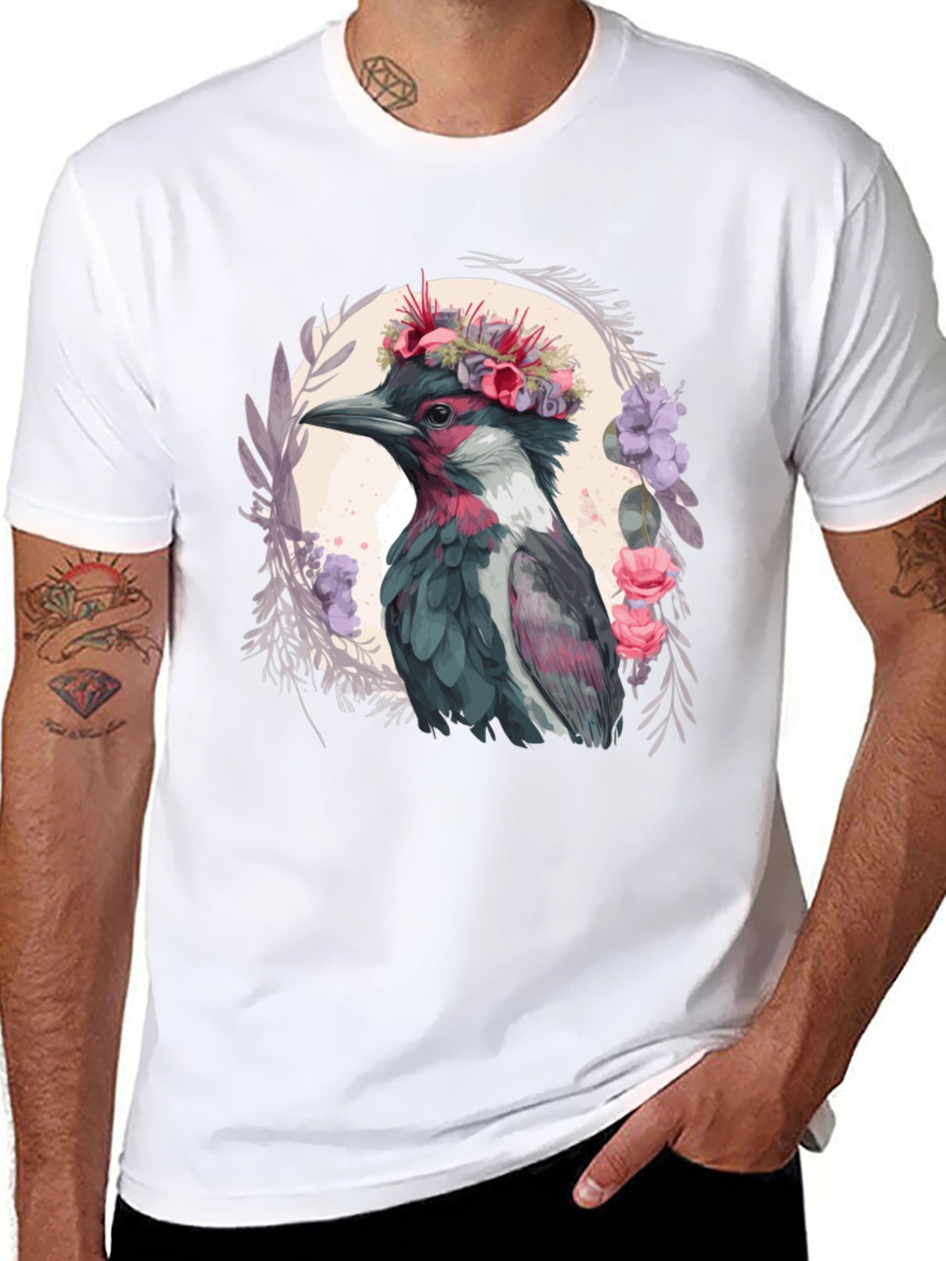 Floral Crowned Bird T-Shirt - Unique Graphic Tee