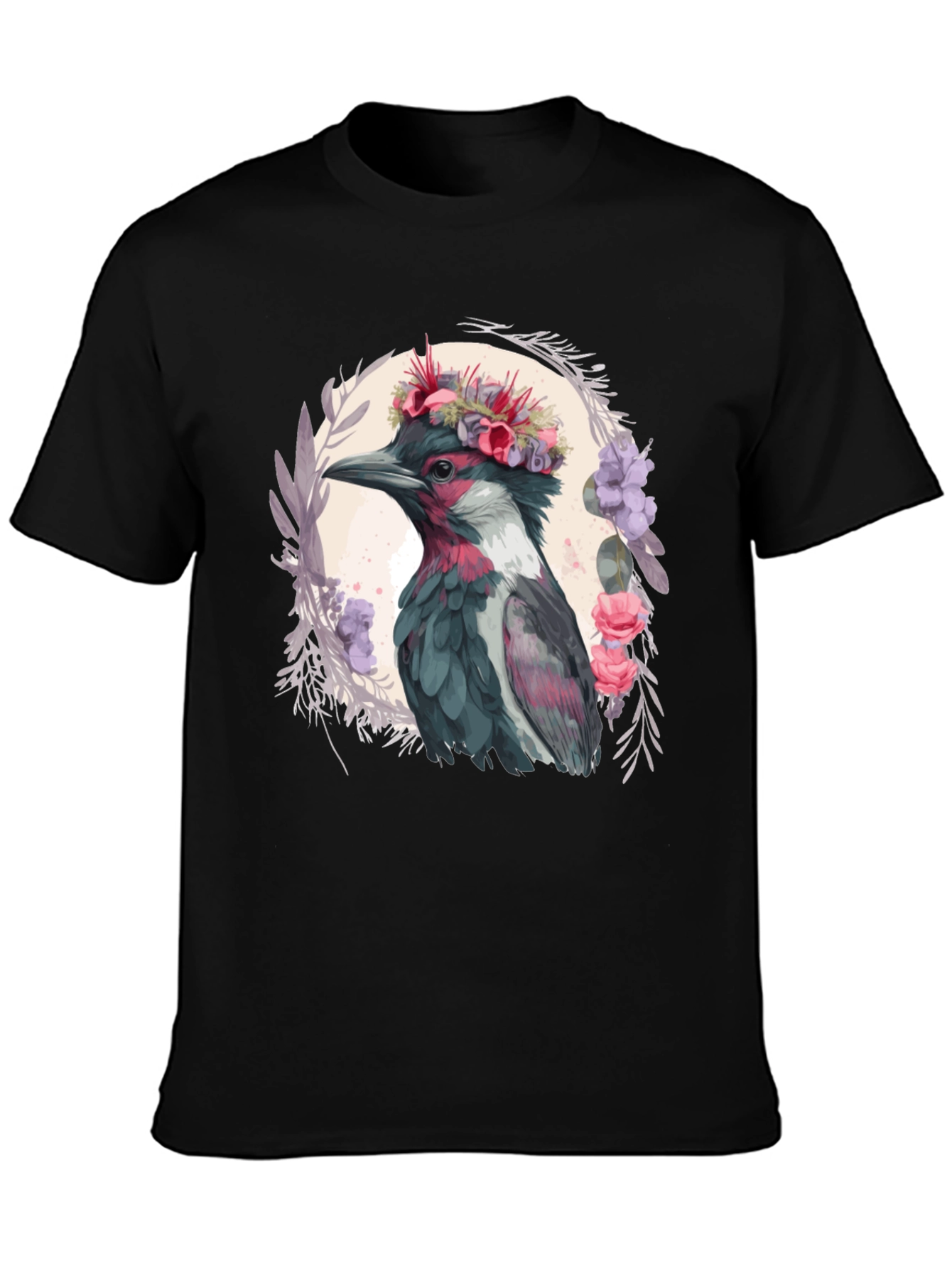 Floral Crowned Bird T-Shirt - Unique Graphic Tee