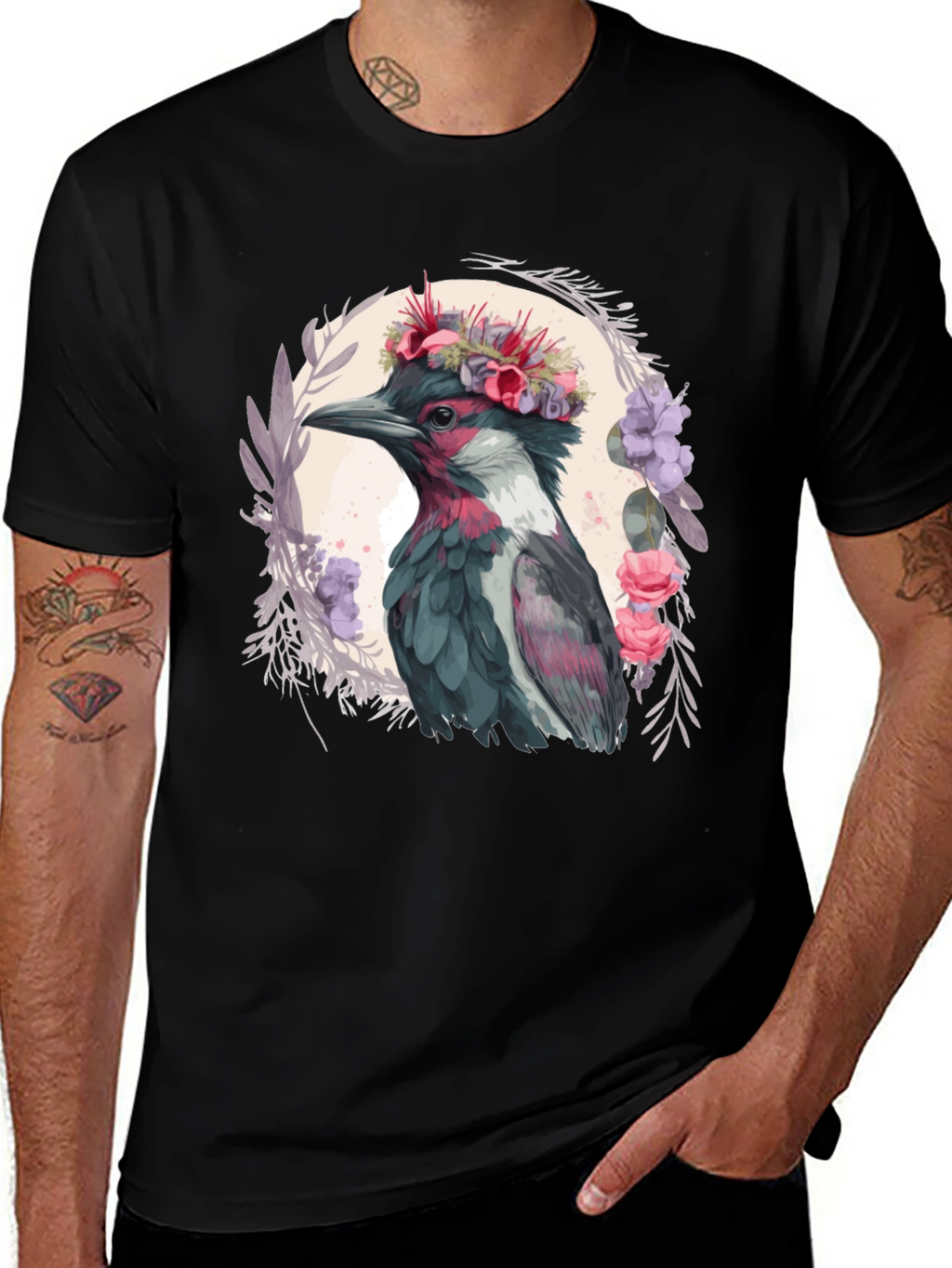 Floral Crowned Bird T-Shirt - Unique Graphic Tee