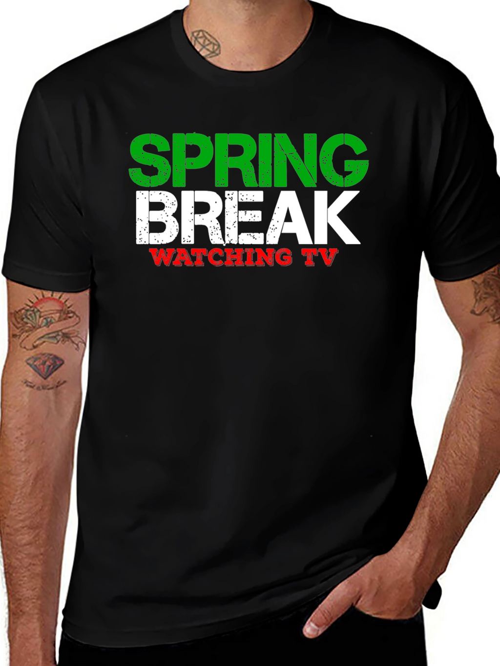 Spring Break Watching TV Black T-Shirt