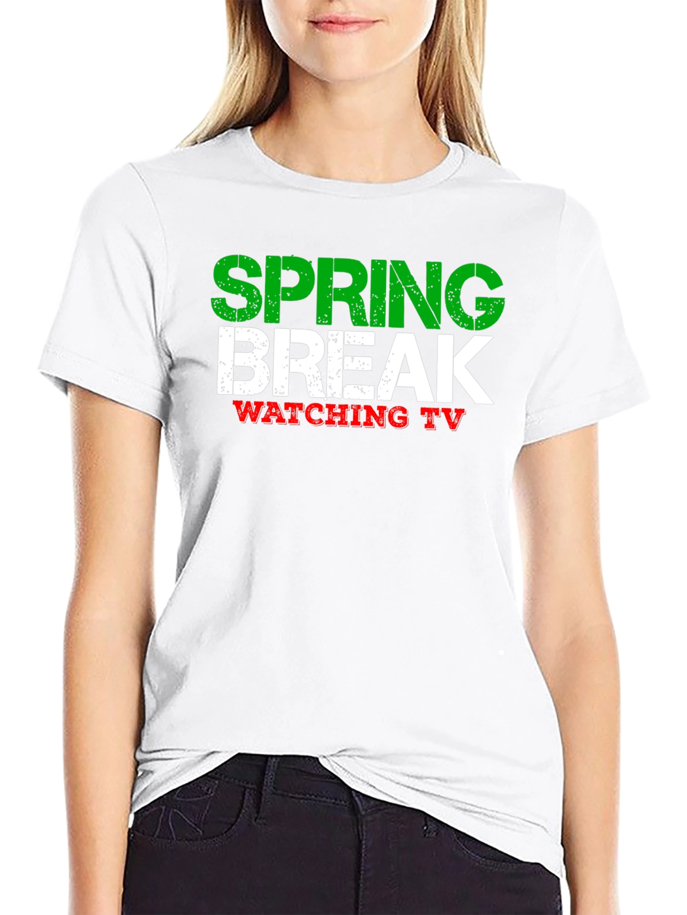 Spring Break Watching TV Black T-Shirt