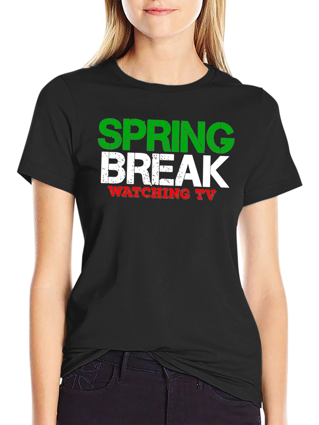 Spring Break Watching TV Black T-Shirt