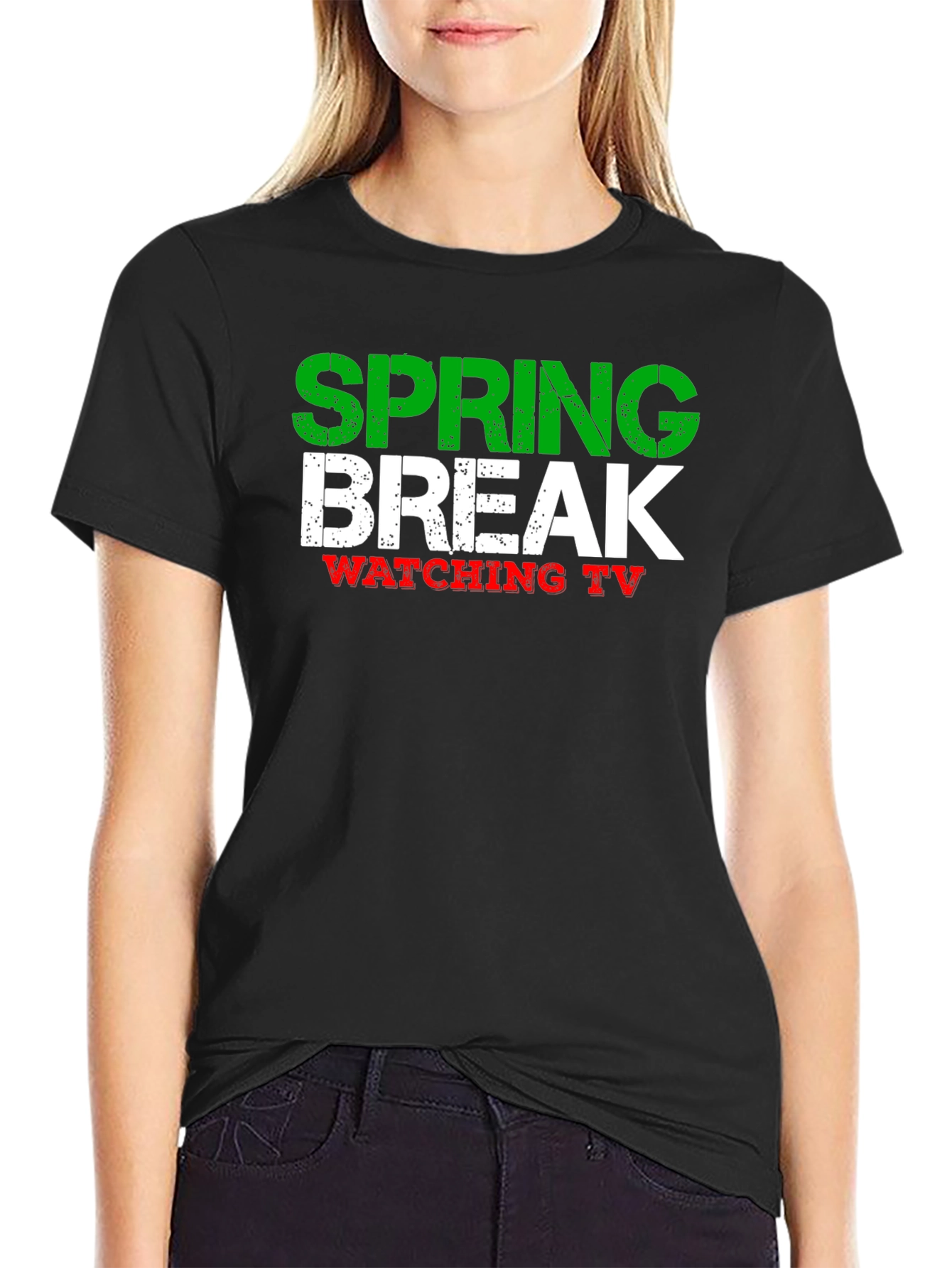 Spring Break Watching TV Black T-Shirt